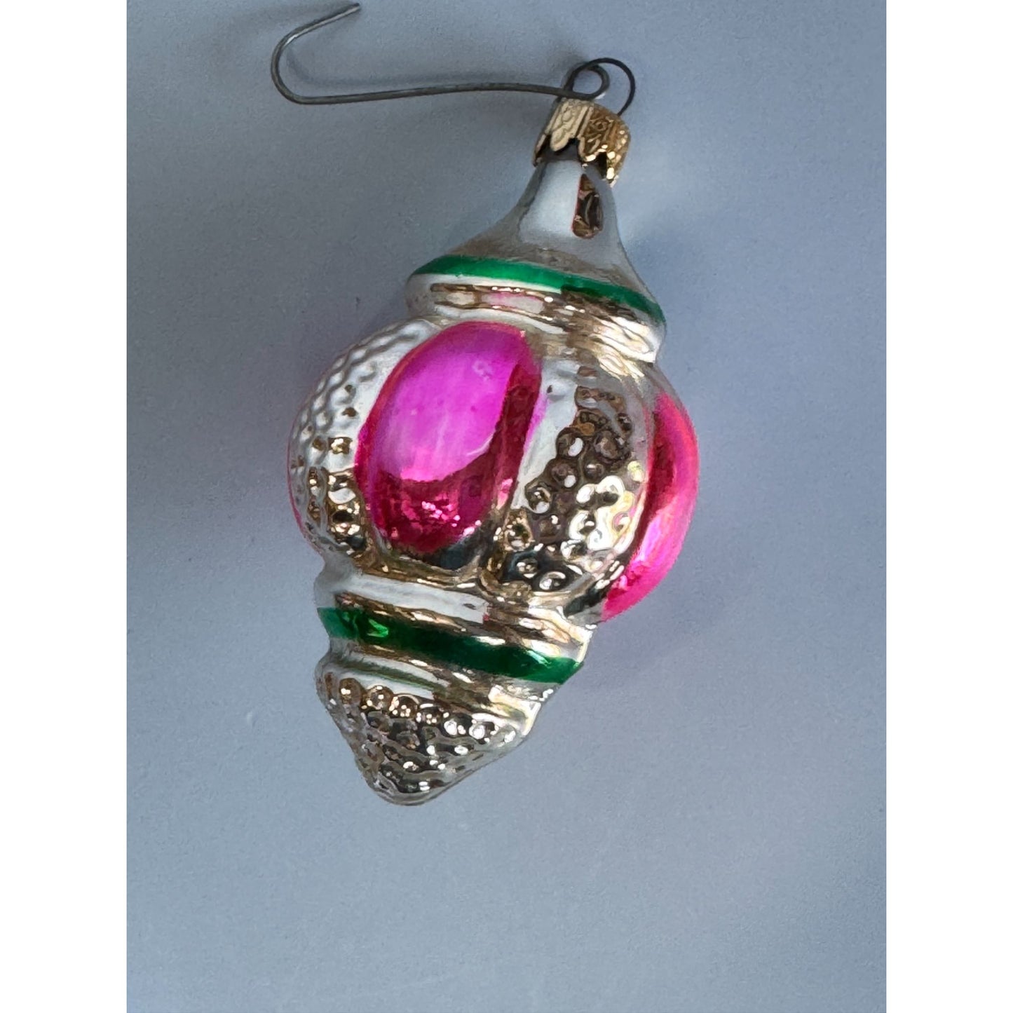 Vintage Columbia 3" Blown Glass Ornament With Pink & Green Accents
