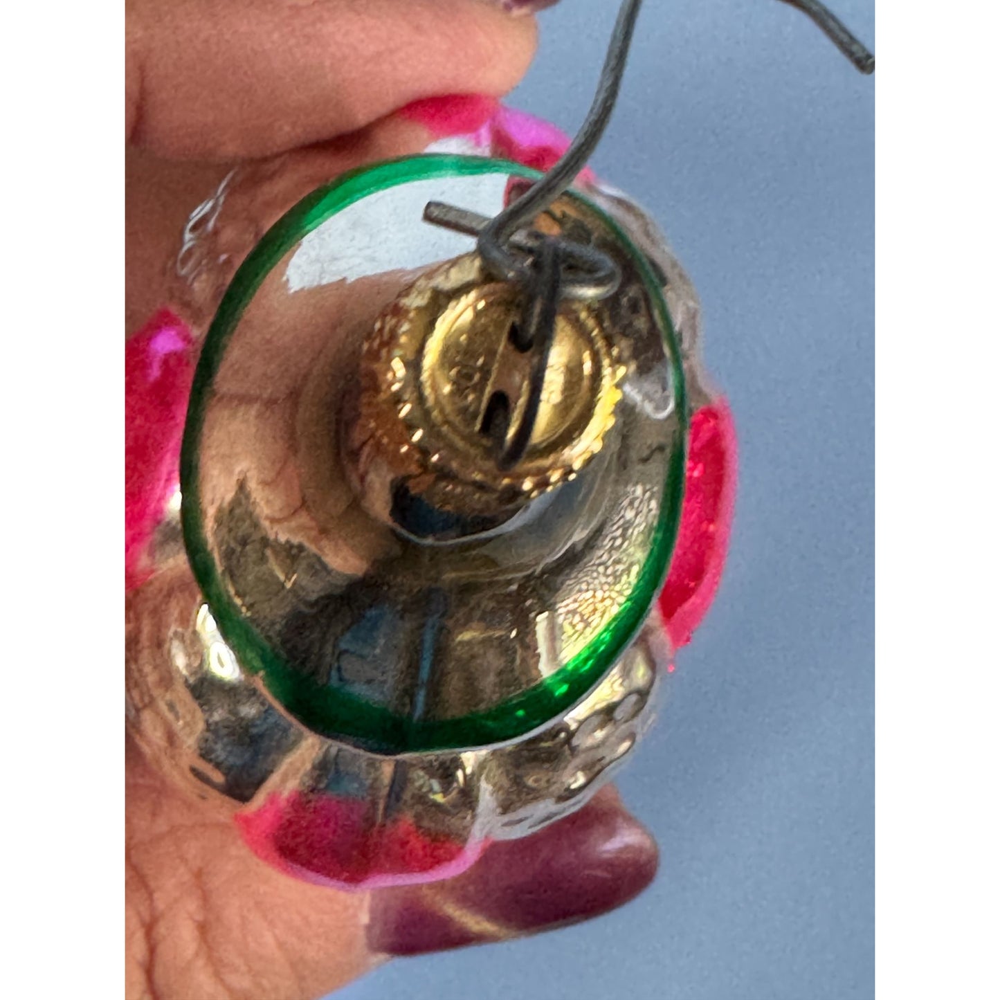 Vintage Columbia 3" Blown Glass Ornament With Pink & Green Accents