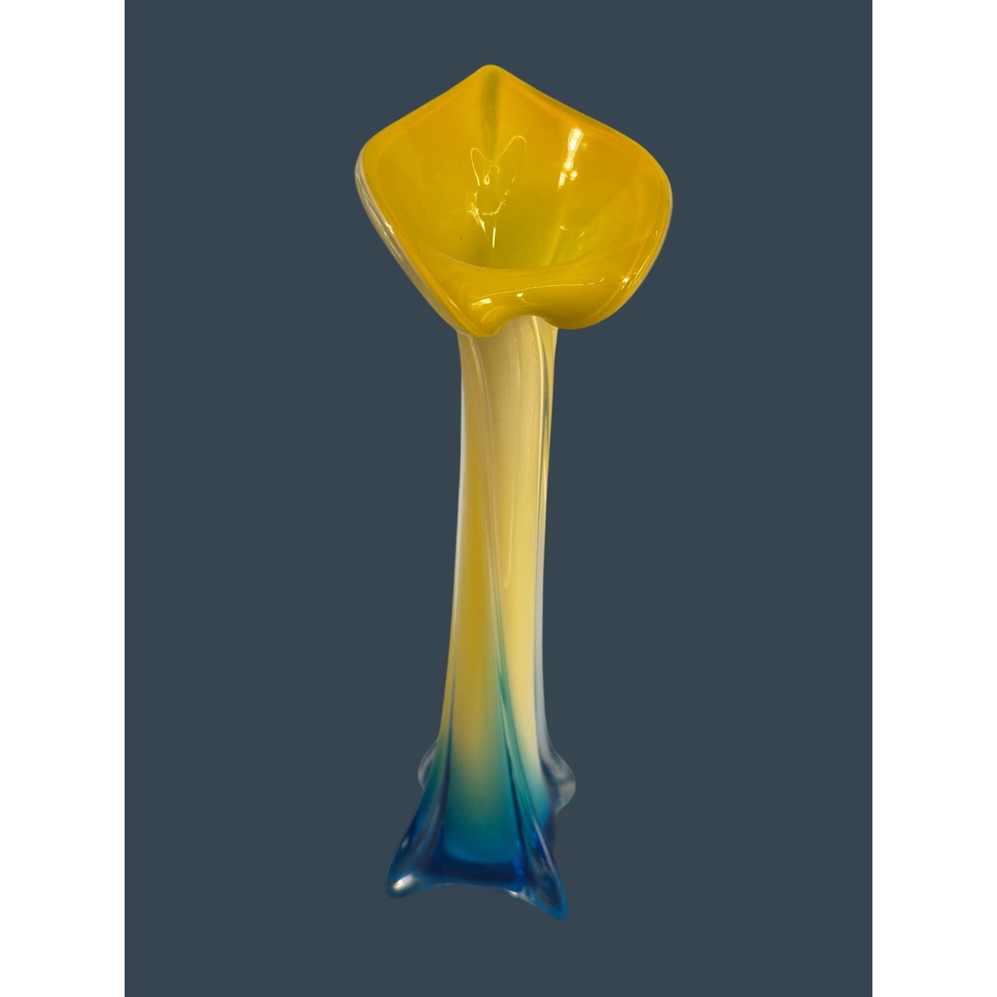 Lily Jack In The Pulpit Art Glass Vase Gradient Yellow & Blue 13" Tall Modern Home Decor