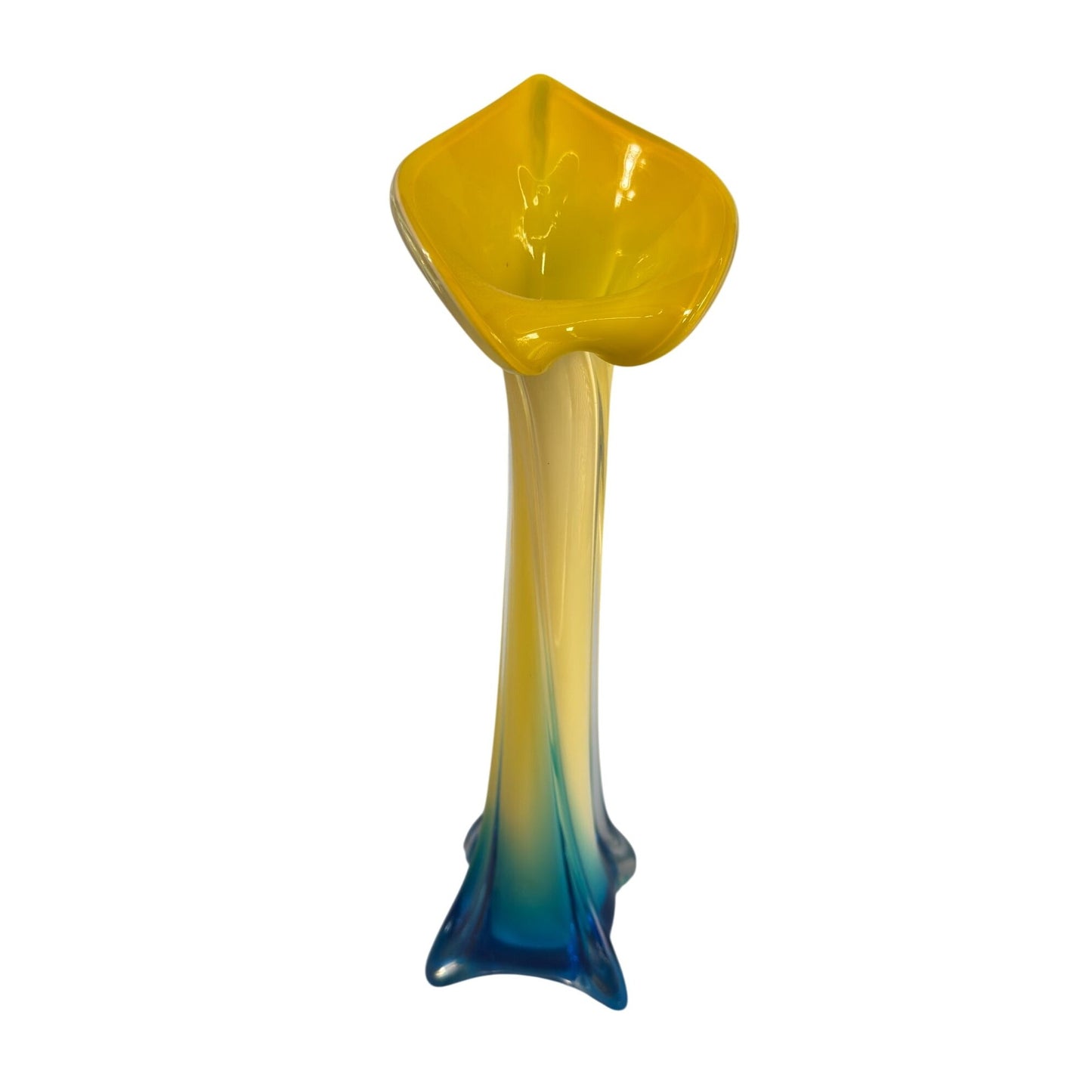 Lily Jack In The Pulpit Art Glass Vase Gradient Yellow & Blue 13" Tall Modern Home Decor