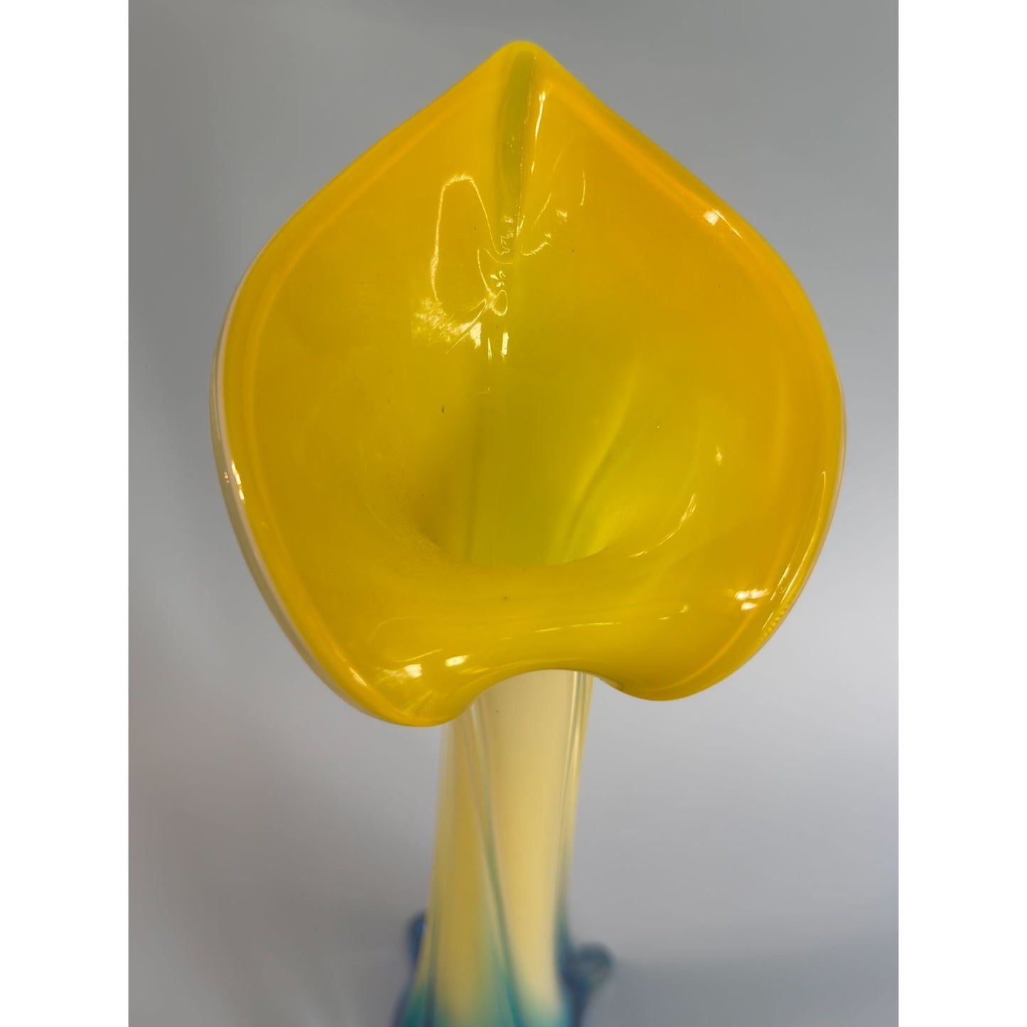 Lily Jack In The Pulpit Art Glass Vase Gradient Yellow & Blue 13" Tall Modern Home Decor