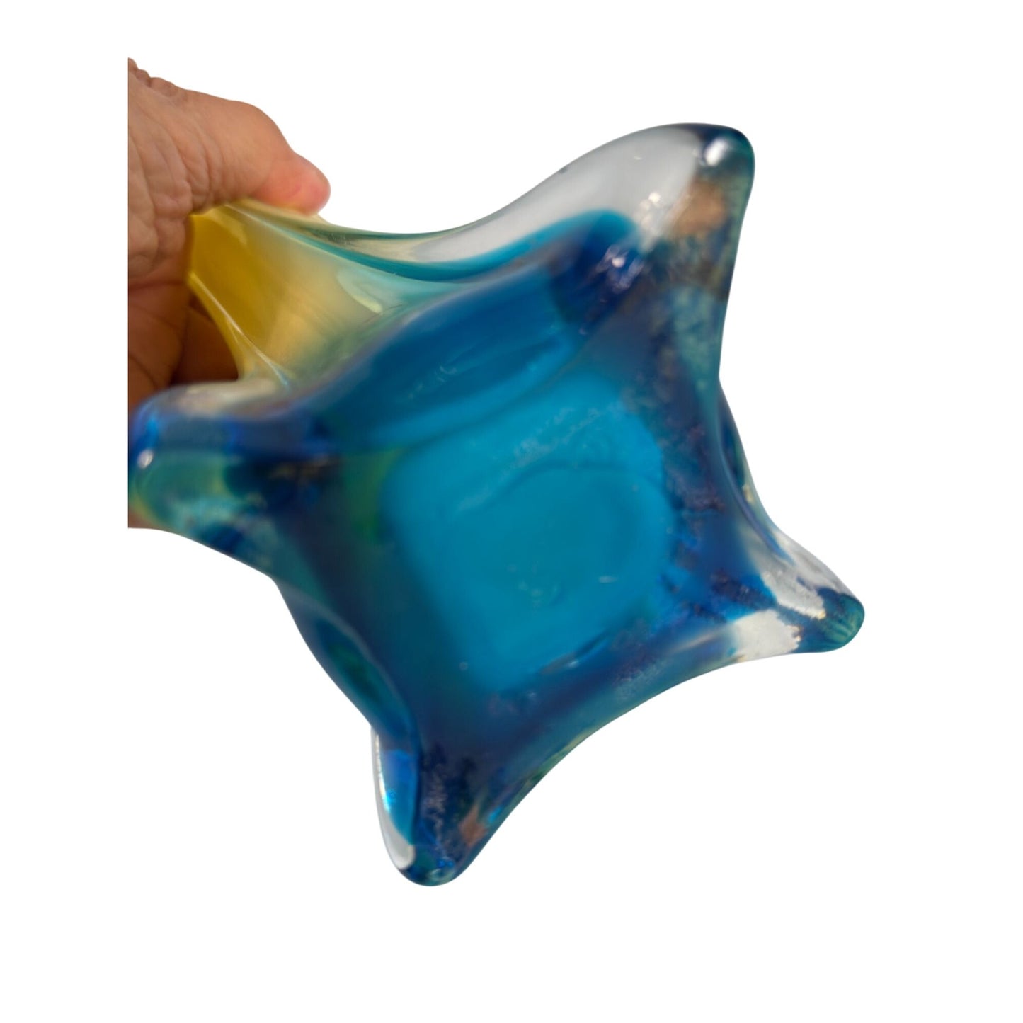 Lily Jack In The Pulpit Art Glass Vase Gradient Yellow & Blue 13" Tall Modern Home Decor