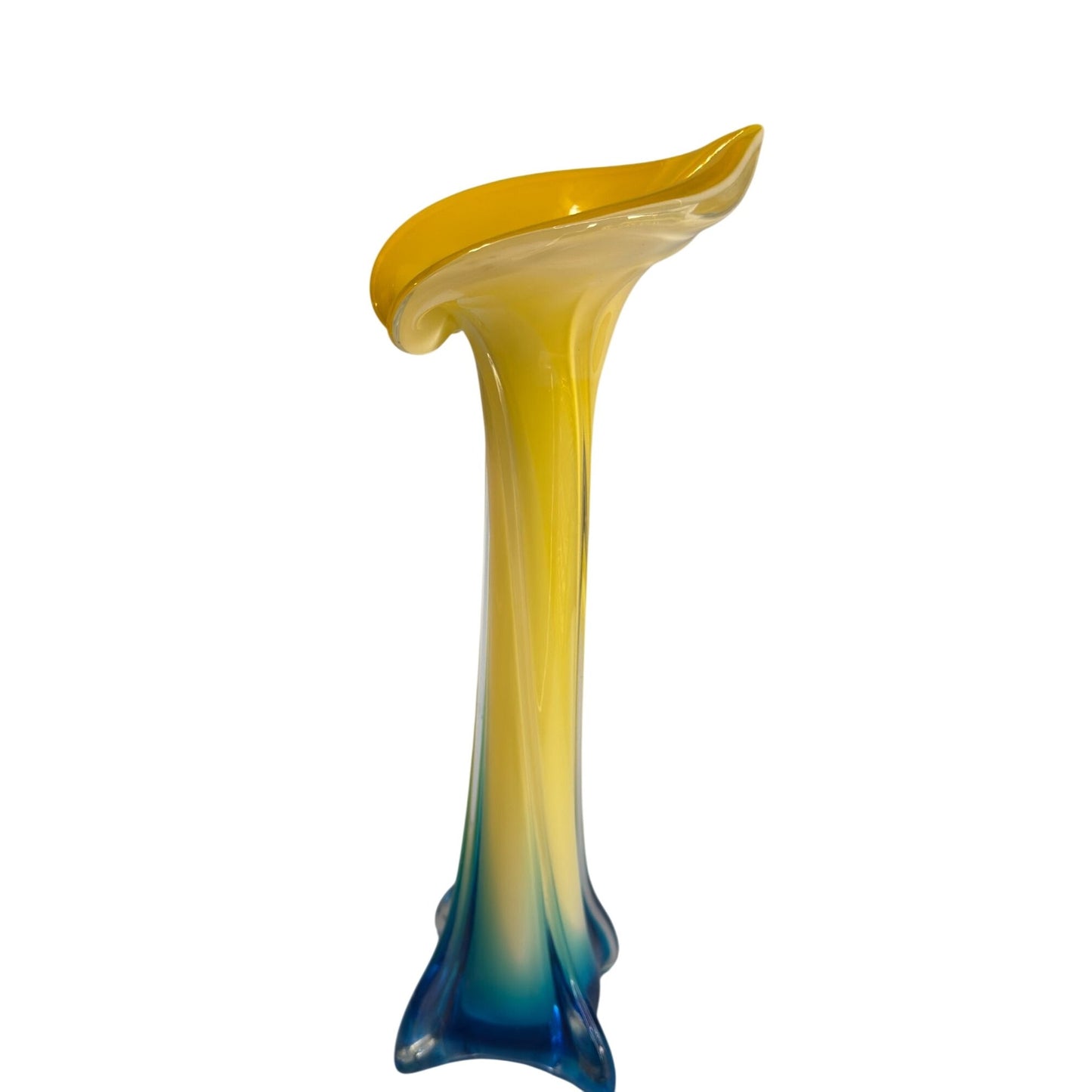 Lily Jack In The Pulpit Art Glass Vase Gradient Yellow & Blue 13" Tall Modern Home Decor