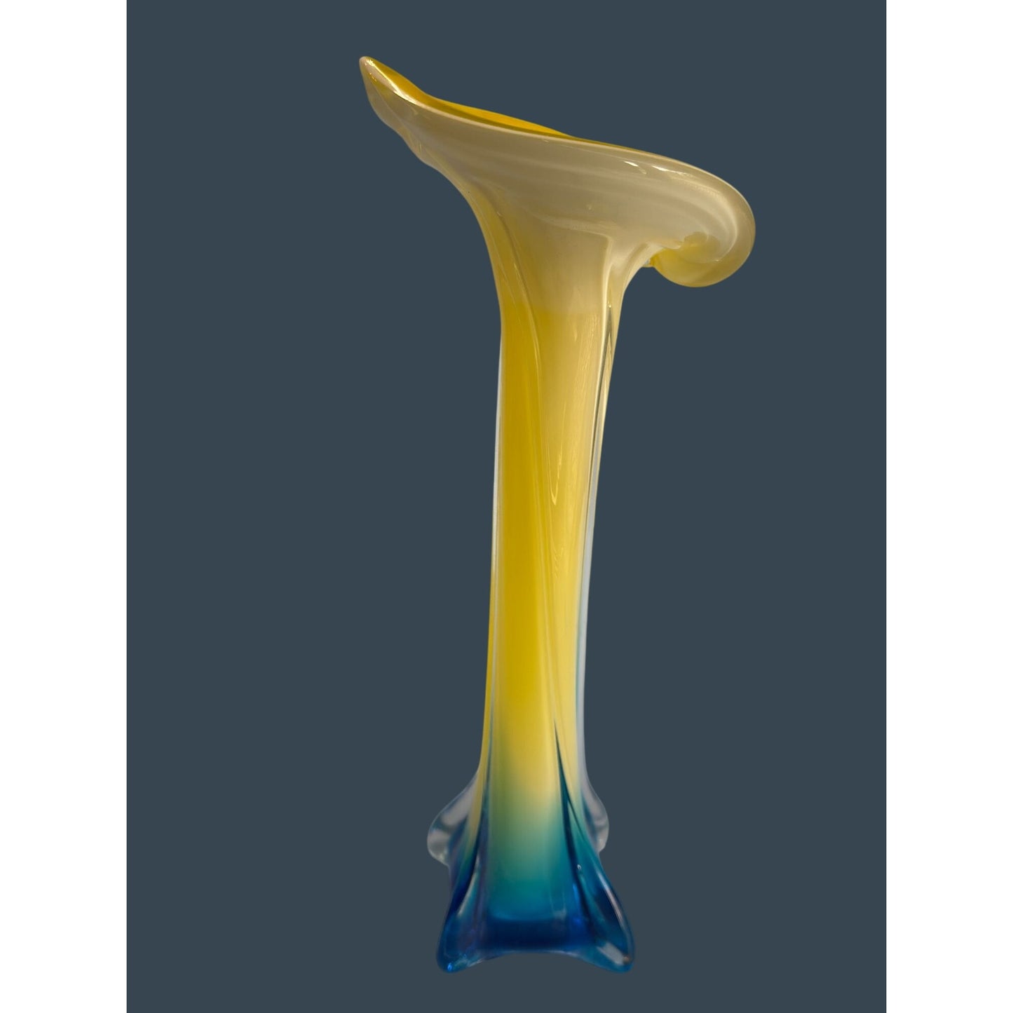 Lily Jack In The Pulpit Art Glass Vase Gradient Yellow & Blue 13" Tall Modern Home Decor