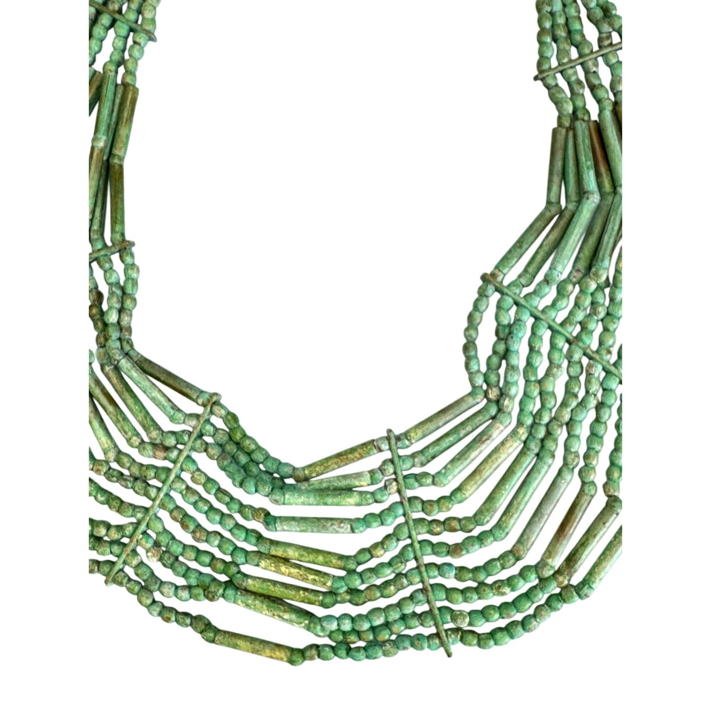 Tribal Multi-Strand Green Turquoise Beaded Necklace With Brass Hook Clasp