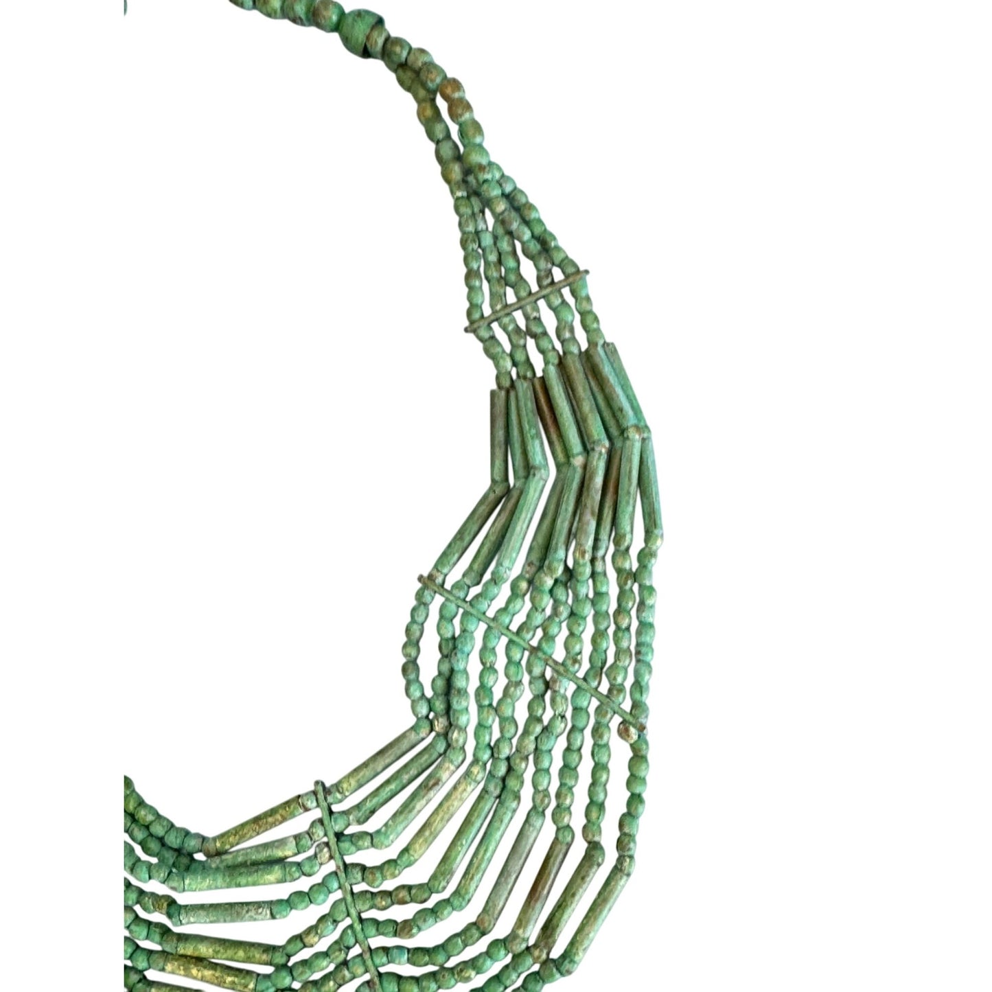 Tribal Multi-Strand Green Turquoise Beaded Necklace With Brass Hook Clasp