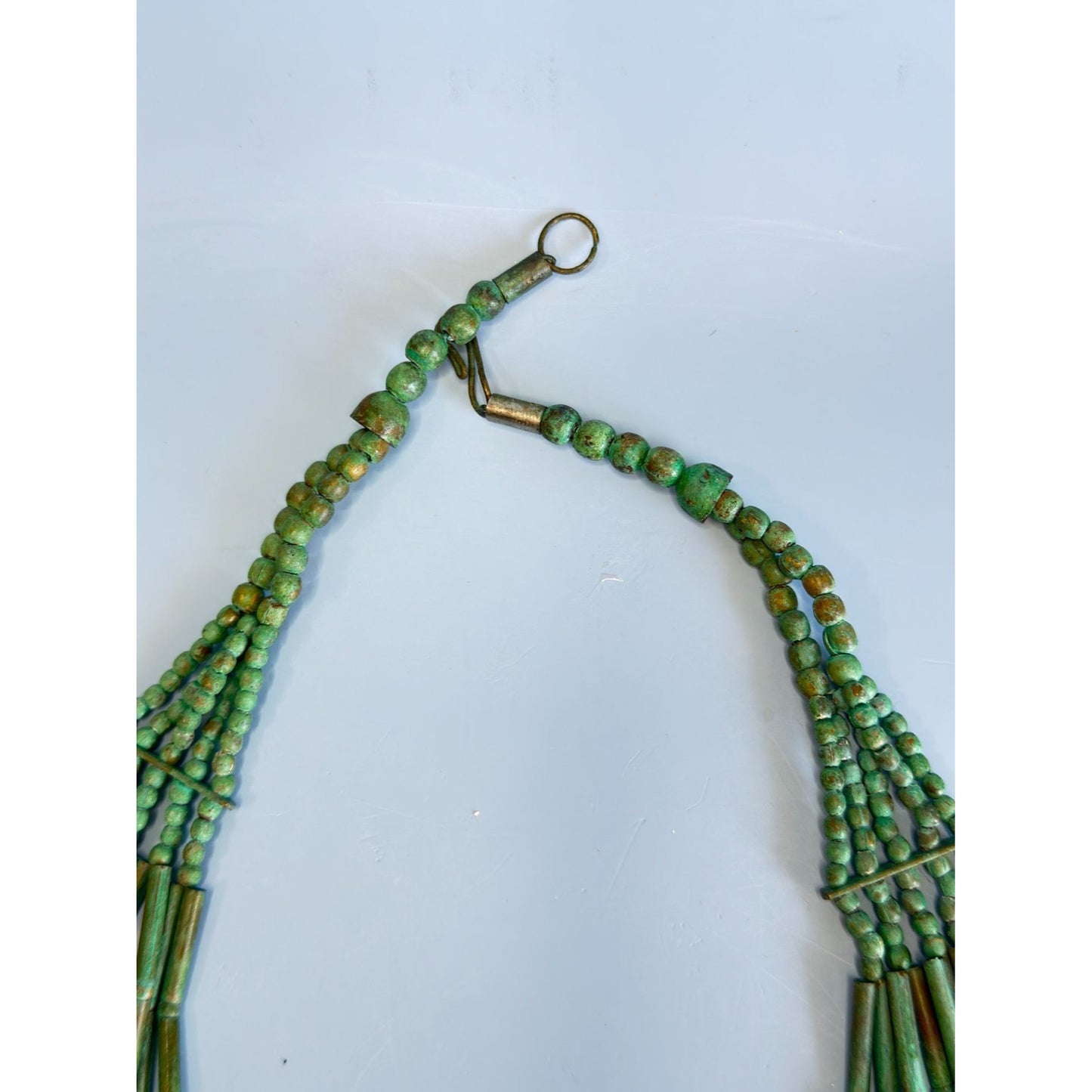 Tribal Multi-Strand Green Turquoise Beaded Necklace With Brass Hook Clasp