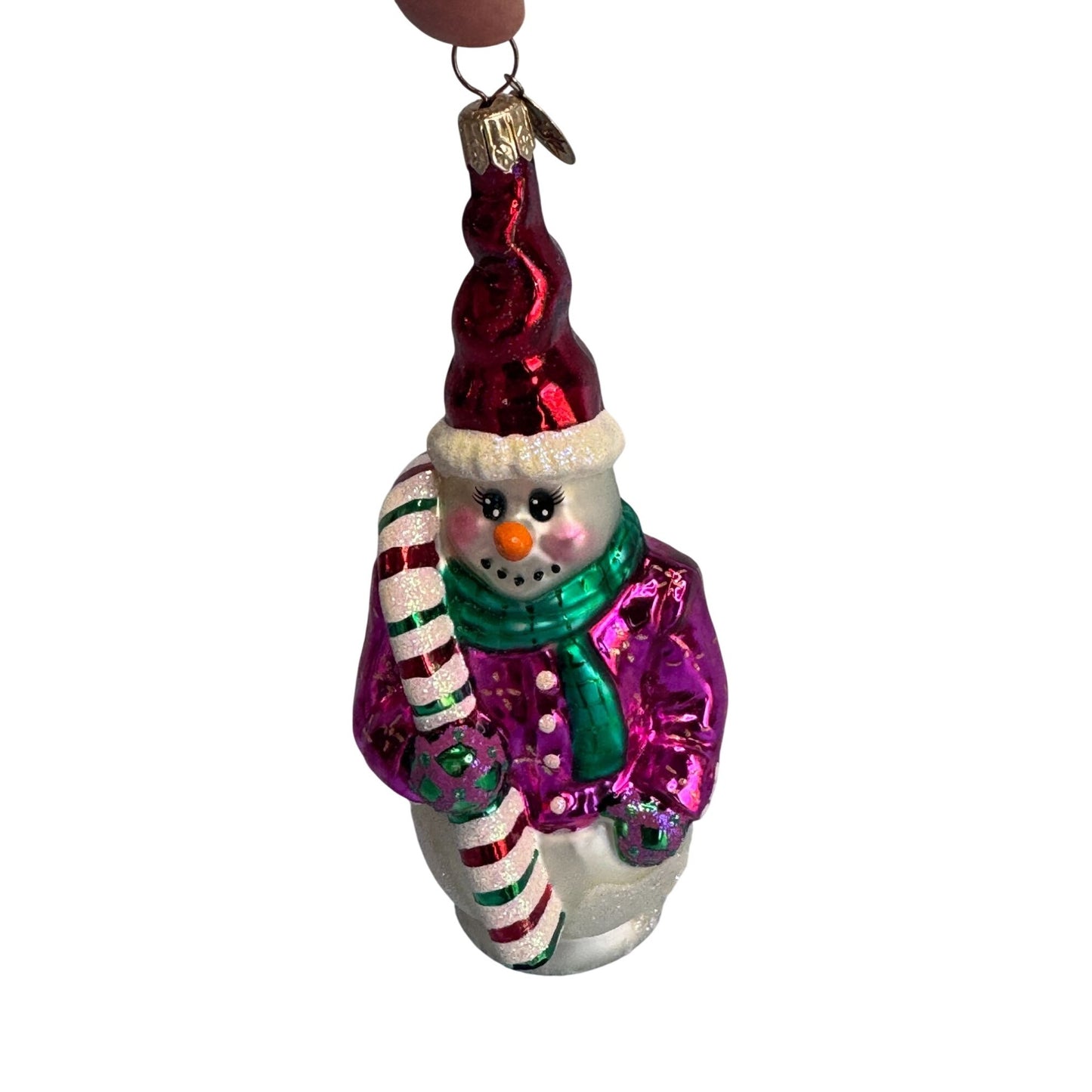 Christopher Radko Frosty Twist Snowman Ornament Rare Retired Glass 6 Inch Multicolor
