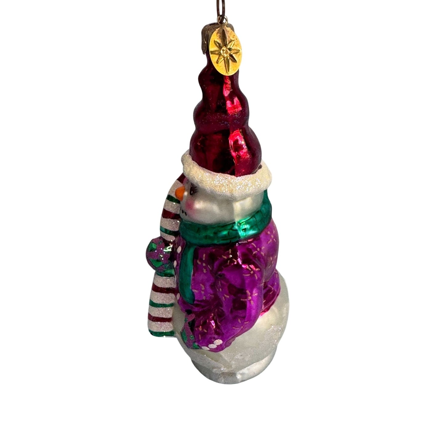 Christopher Radko Frosty Twist Snowman Ornament Rare Retired Glass 6 Inch Multicolor