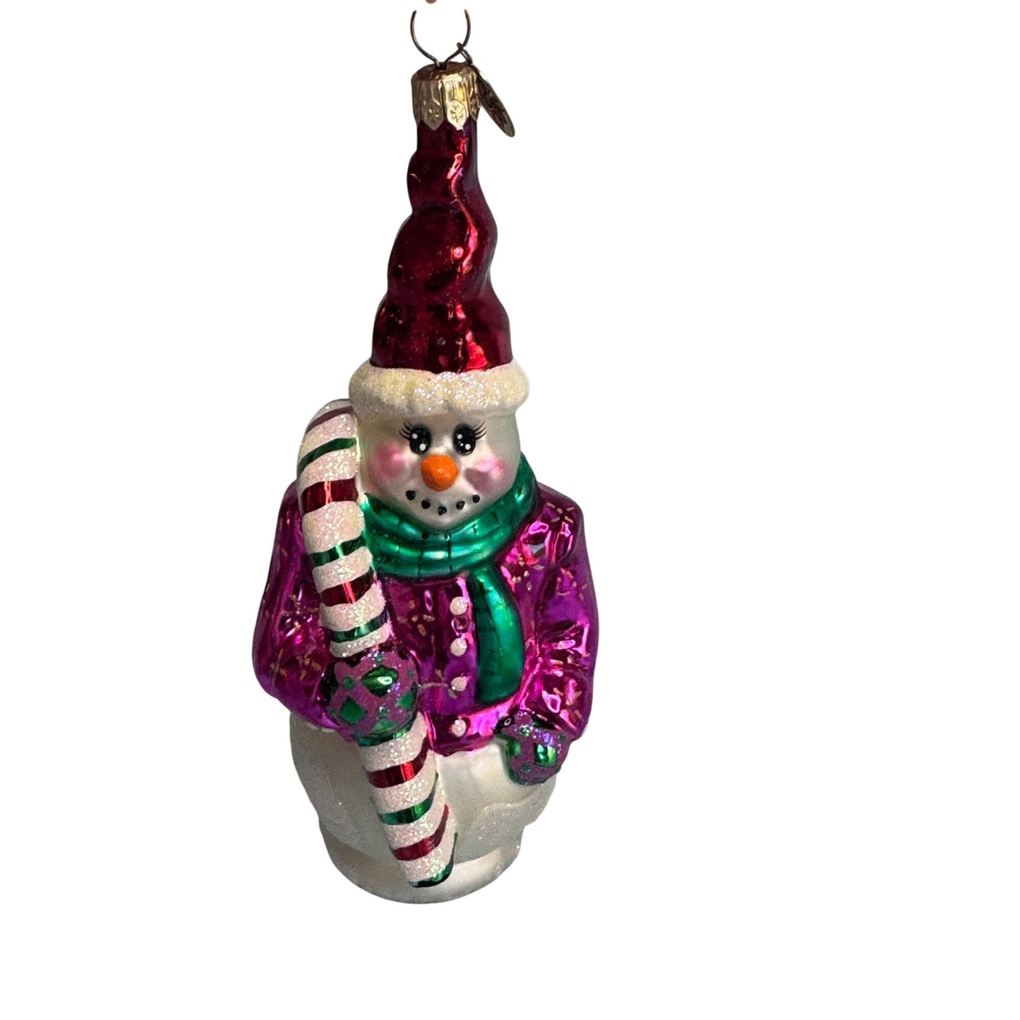 Christopher Radko Frosty Twist Snowman Ornament Rare Retired Glass 6 Inch Multicolor
