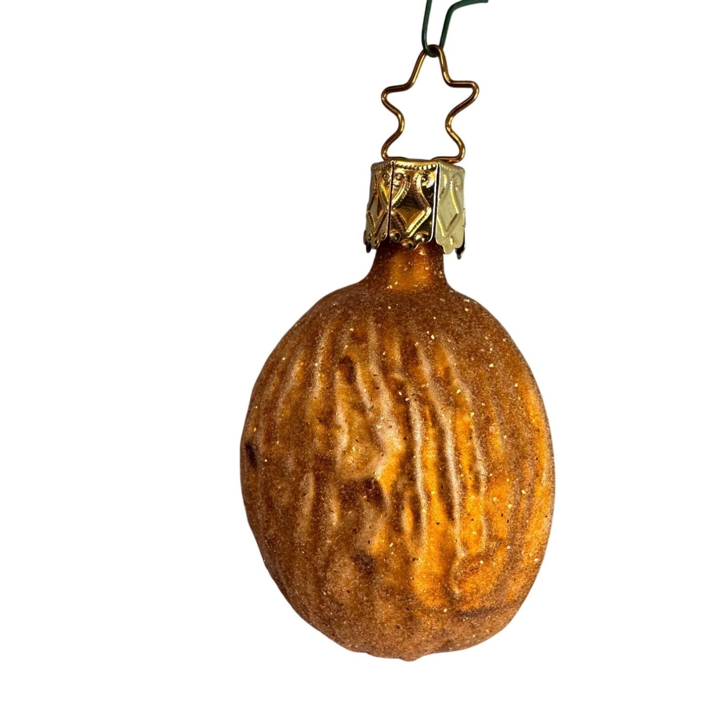 Inge Glas Walnut Blown Glass Ornament Germany 2 3/4" Star Cap Nut Holiday