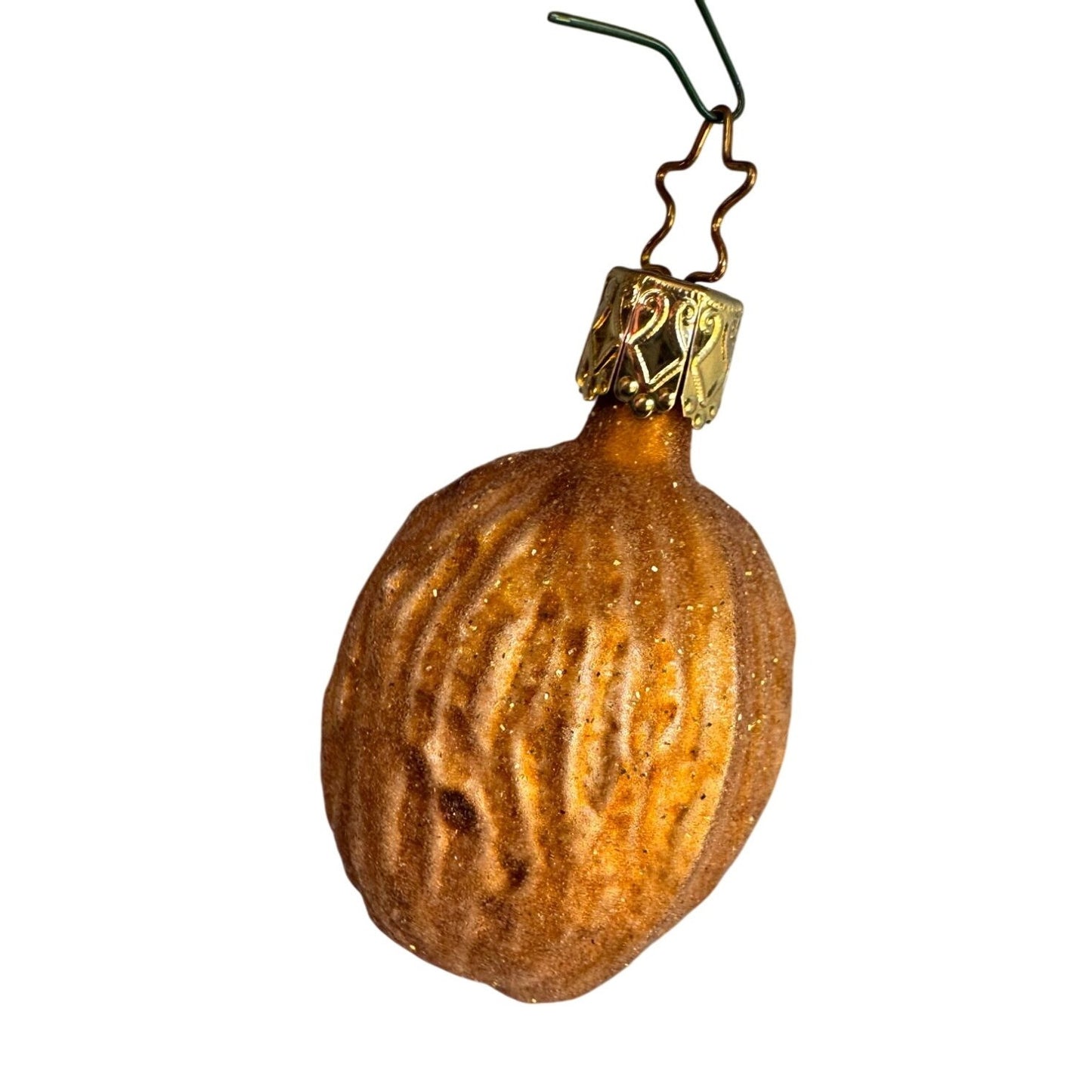 Inge Glas Walnut Blown Glass Ornament Germany 2 3/4" Star Cap Nut Holiday