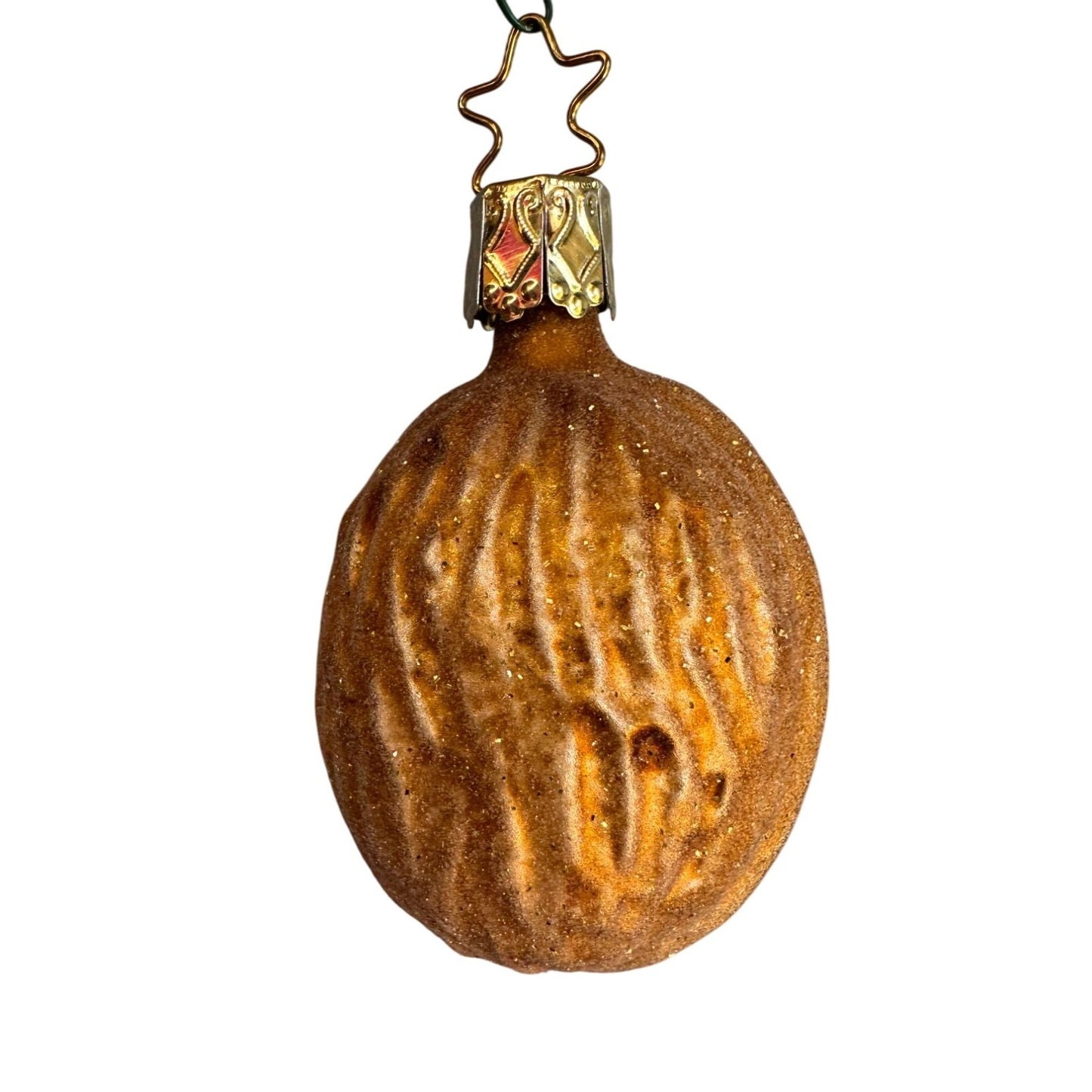 Inge Glas Walnut Blown Glass Ornament Germany 2 3/4" Star Cap Nut Holiday