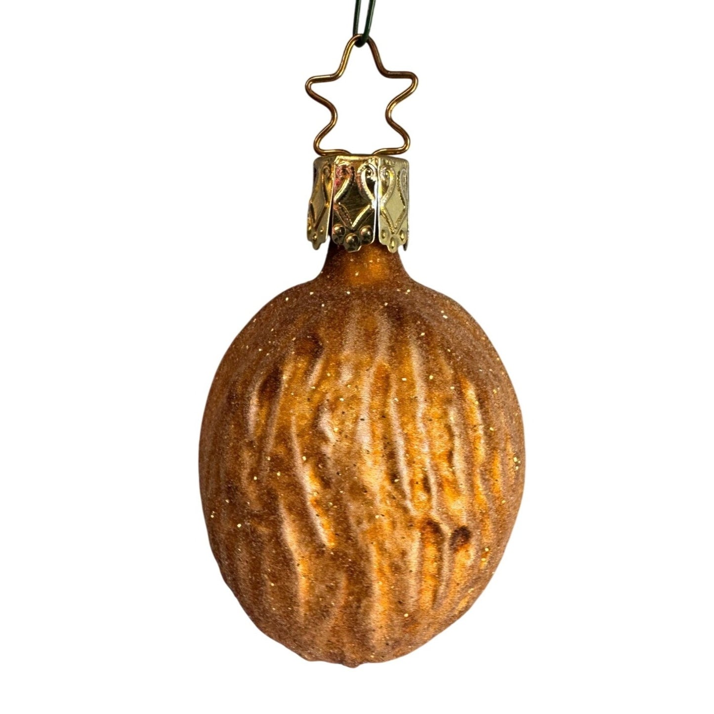 Inge Glas Walnut Blown Glass Ornament Germany 2 3/4" Star Cap Nut Holiday