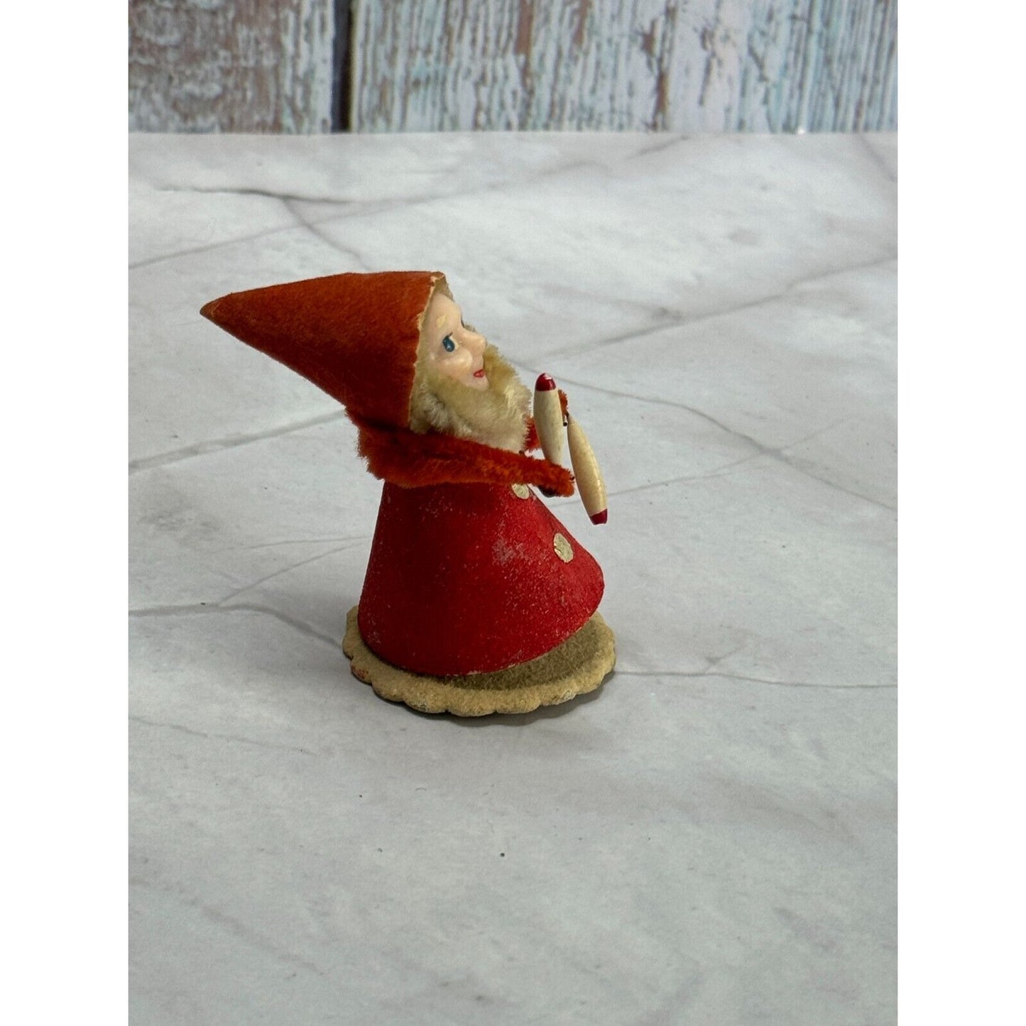Vintage Plastic Chenille Gnome Elf with Articulated Head Arms Spun Cotton Beard