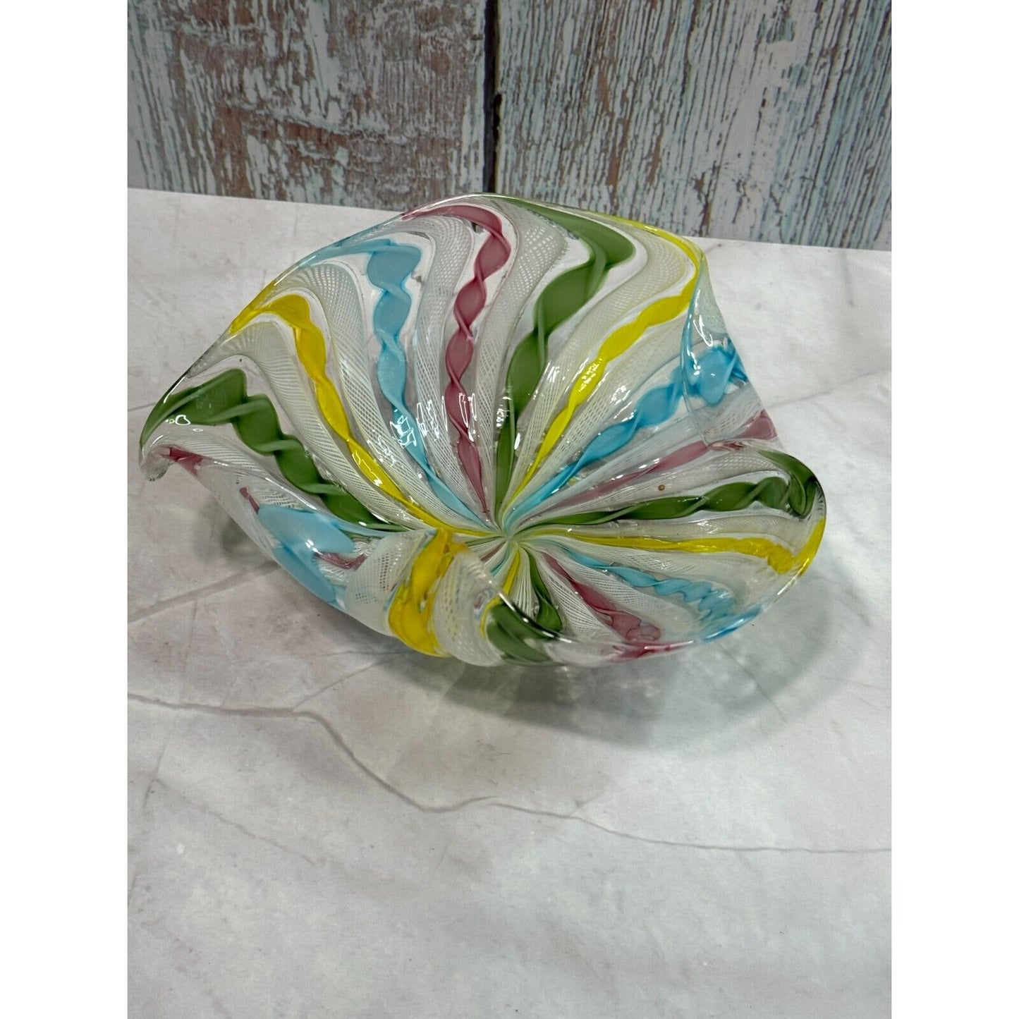 Murano Glass Zanfirico Latticino Ribbon Glass Bowl