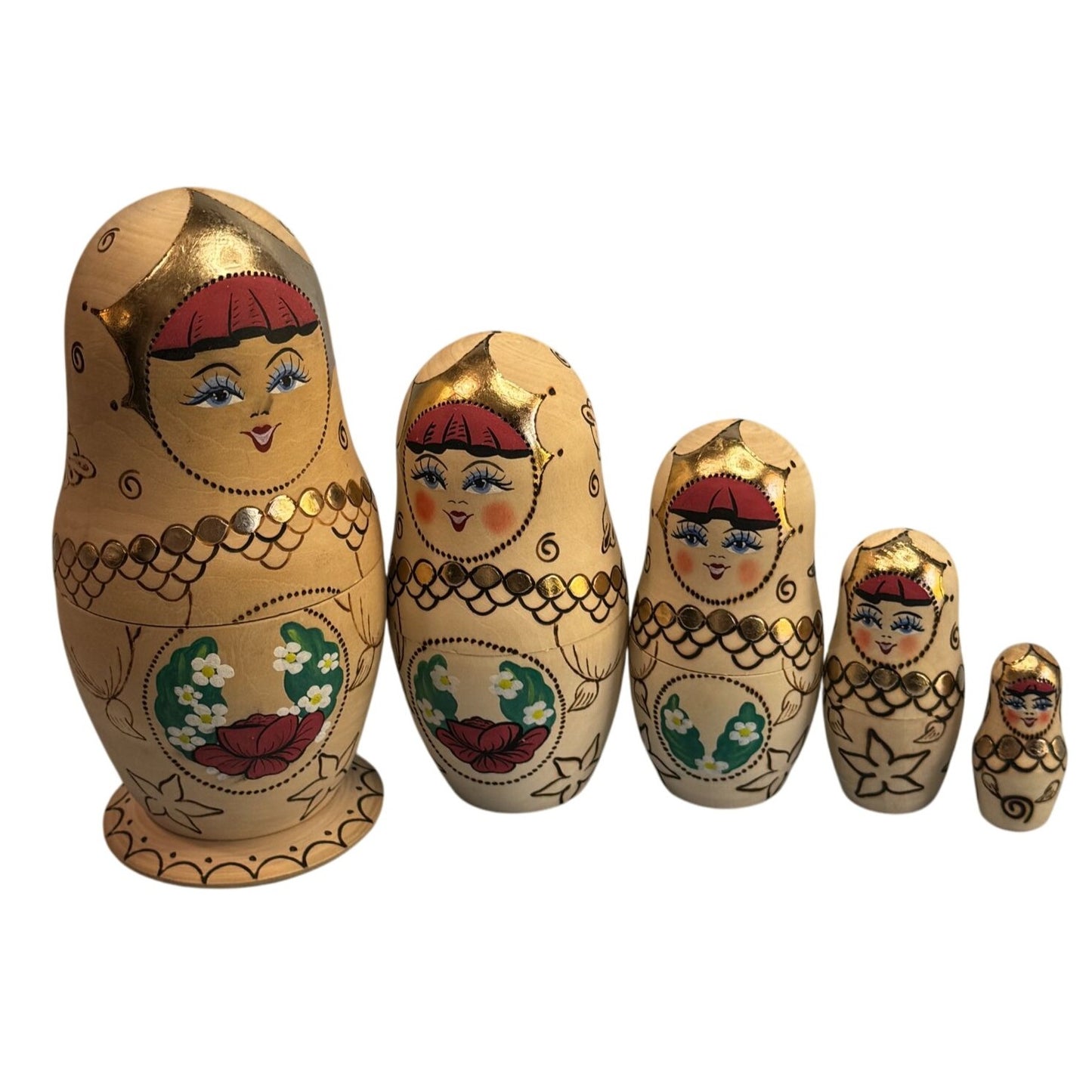 Vintage Russian Matryoshka Nesting Dolls 5 Pc Hand Painted Signed 6.5"