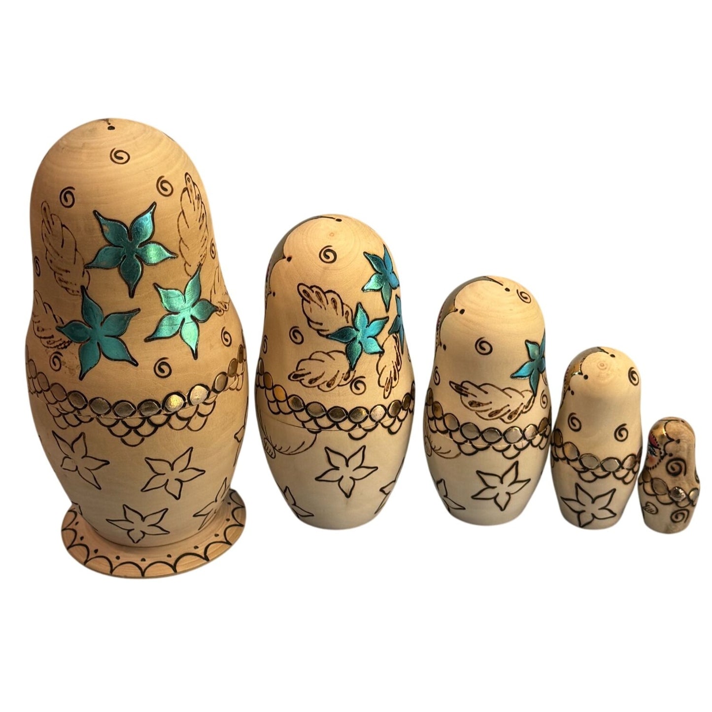 Vintage Russian Matryoshka Nesting Dolls 5 Pc Hand Painted Signed 6.5"
