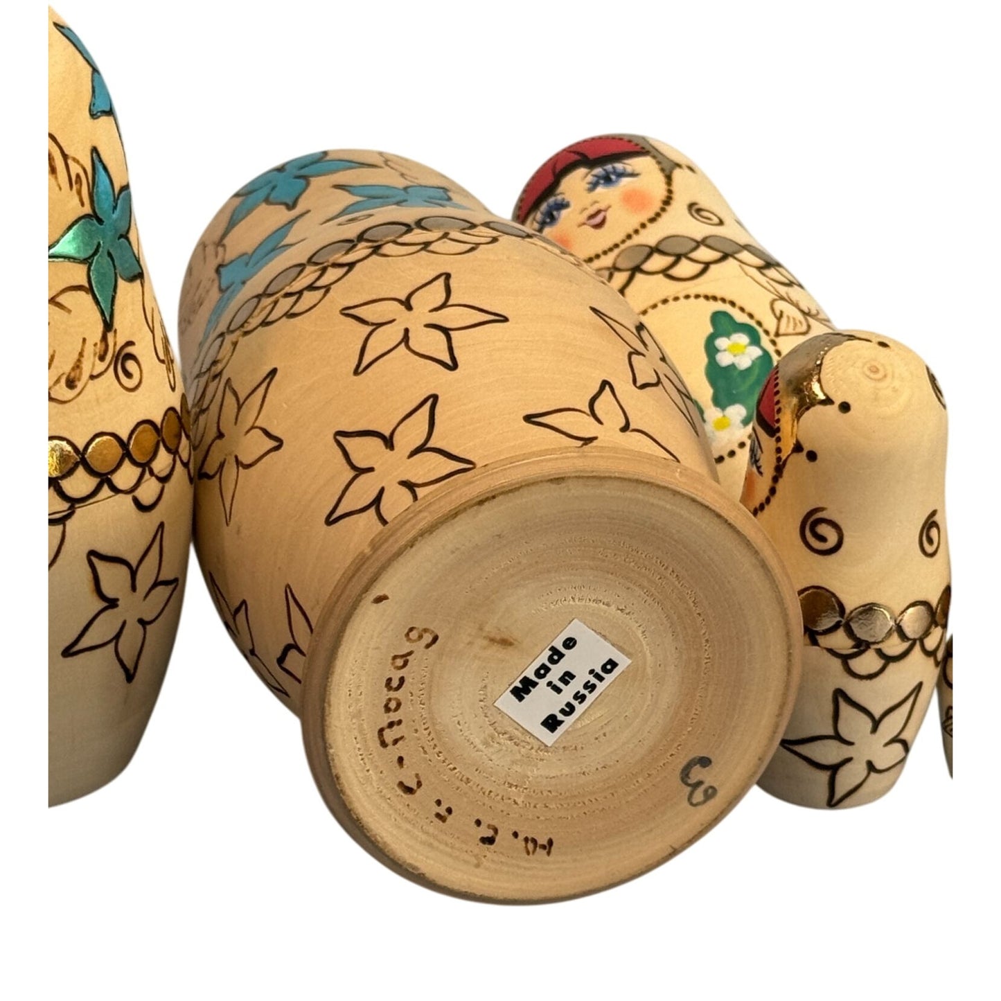 Vintage Russian Matryoshka Nesting Dolls 5 Pc Hand Painted Signed 6.5"