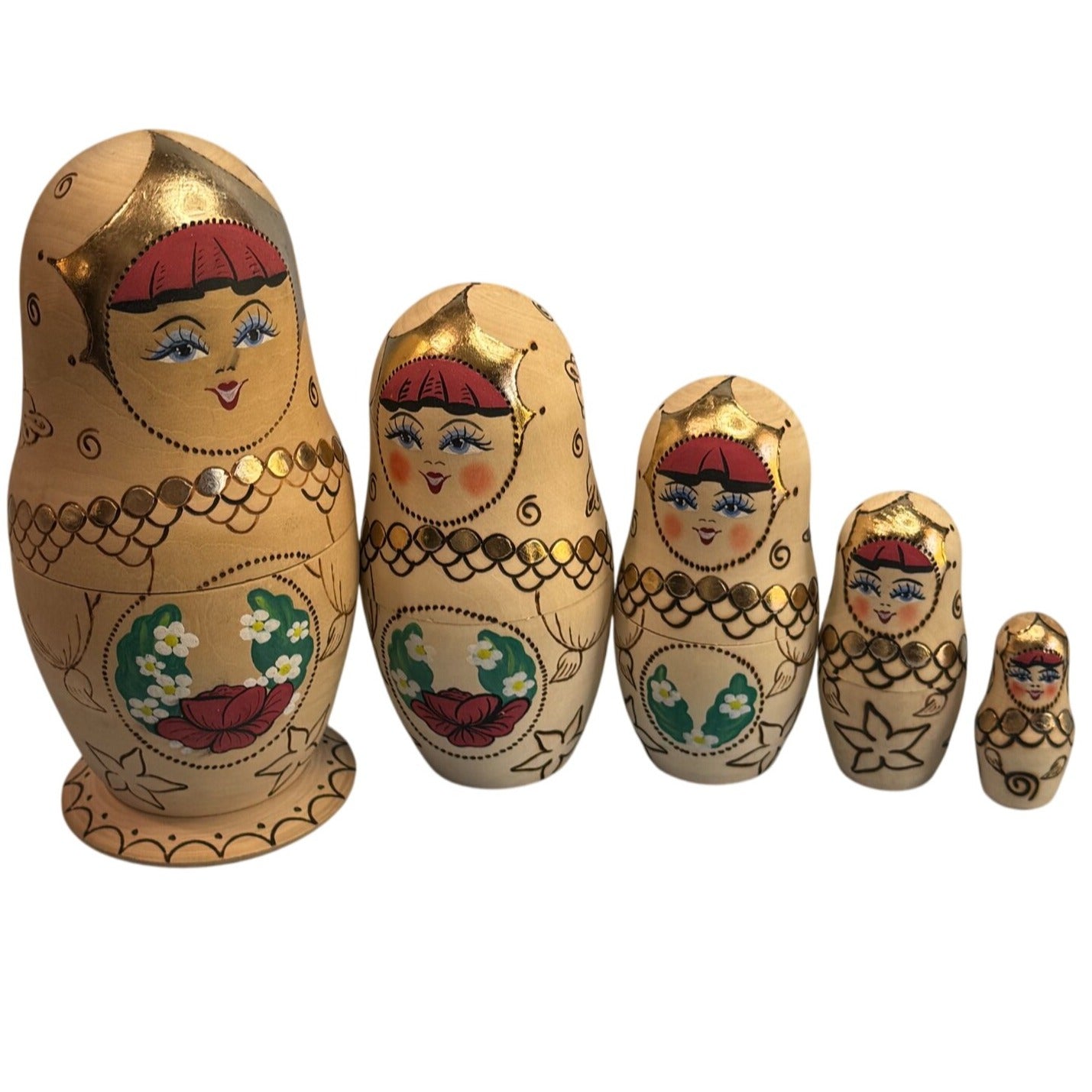 Vintage Russian Matryoshka Nesting Dolls 5 Pc Hand Painted Signed 6.5"
