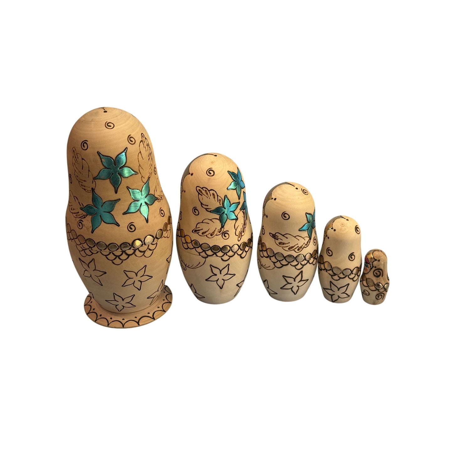 Vintage Russian Matryoshka Nesting Dolls 5 Pc Hand Painted Signed 6.5"