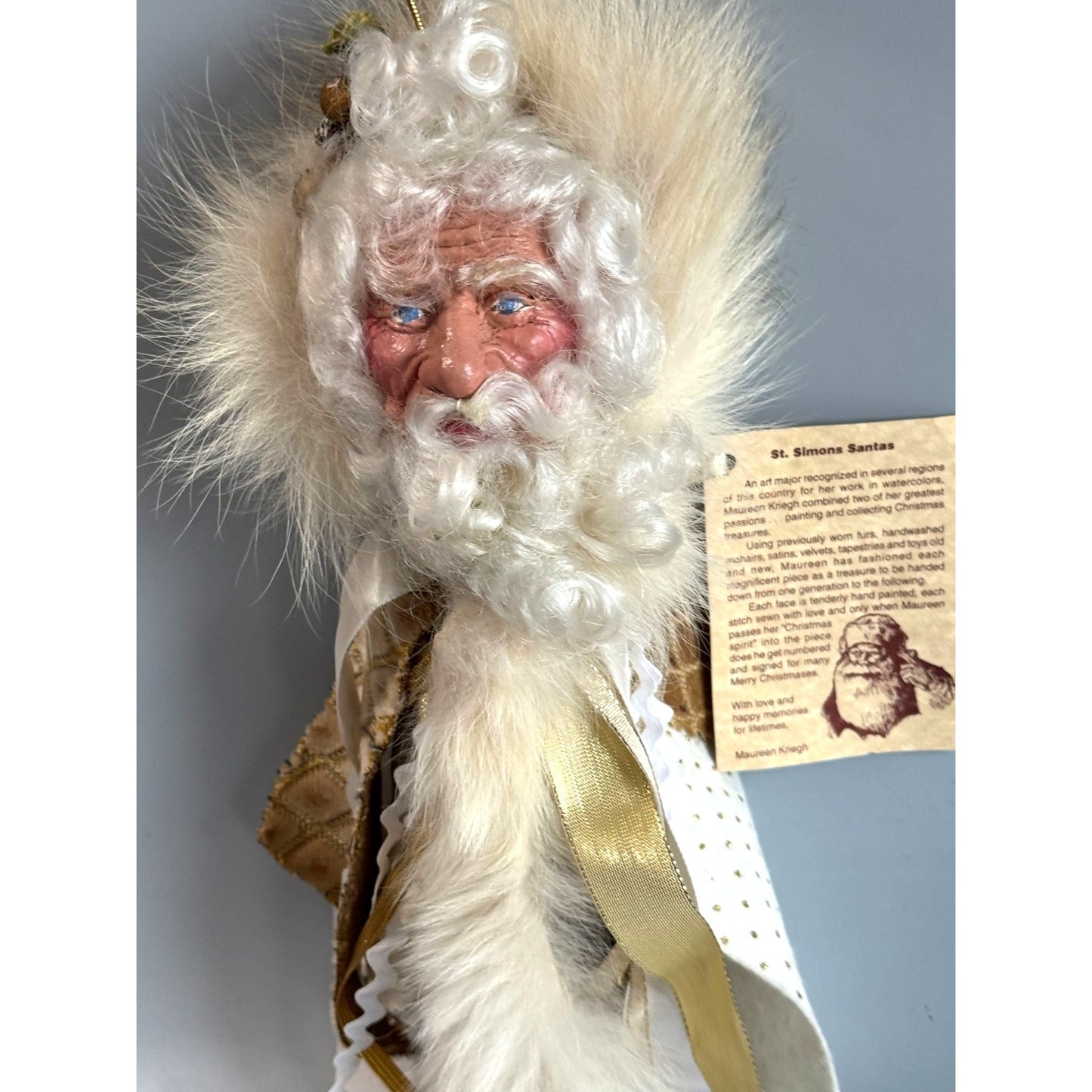 Maureen Kriegh St. Simons Santas Folk Art Santa Ornament Paper Mache Face 2002 9"