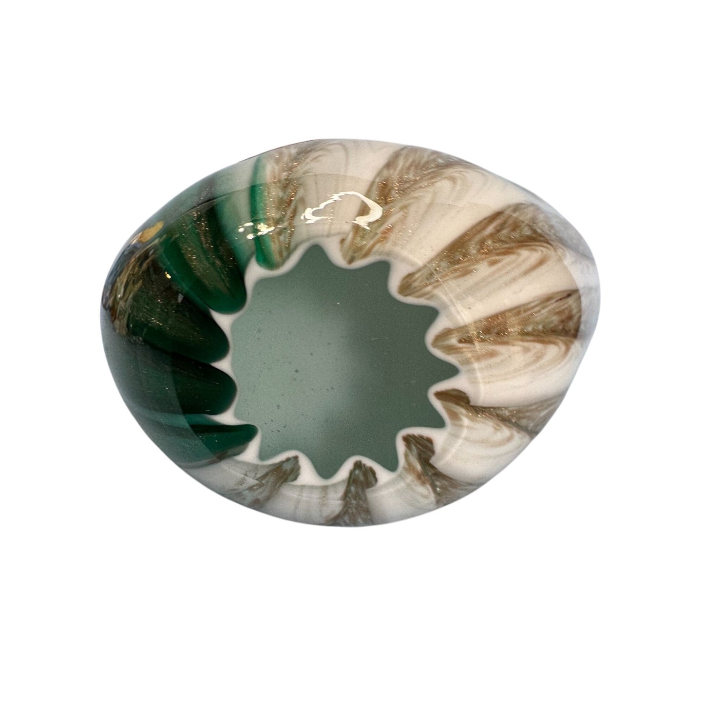 Murano Sommerso Art Glass Centerpiece Bowl Green White Glass 9.5x6.5 Inches