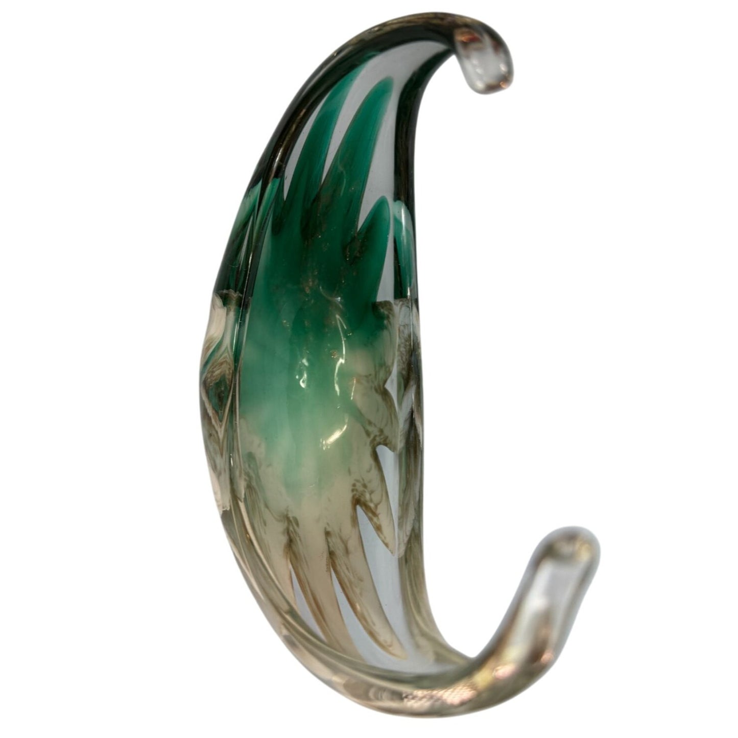 Murano Sommerso Art Glass Centerpiece Bowl Green White Glass 9.5x6.5 Inches