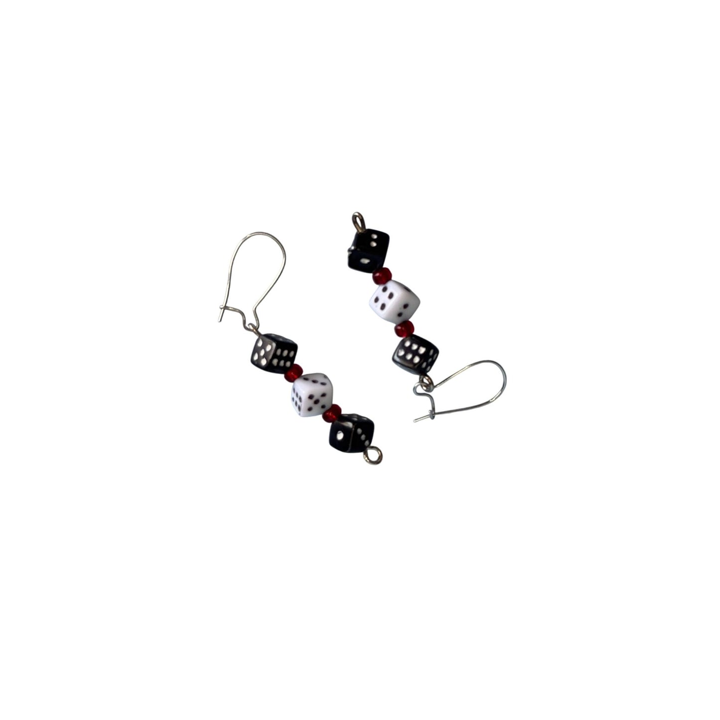 Dice-Themed Bracelet & Earrings Set With Toggle Clasp & Drop Earrings In Black White & Red Acrylic Beads