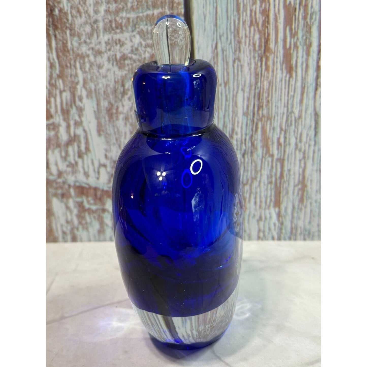 Vintage Cobalt Blue Millefiori Fower Perfume Bottle Art Glass with Stopper Empty