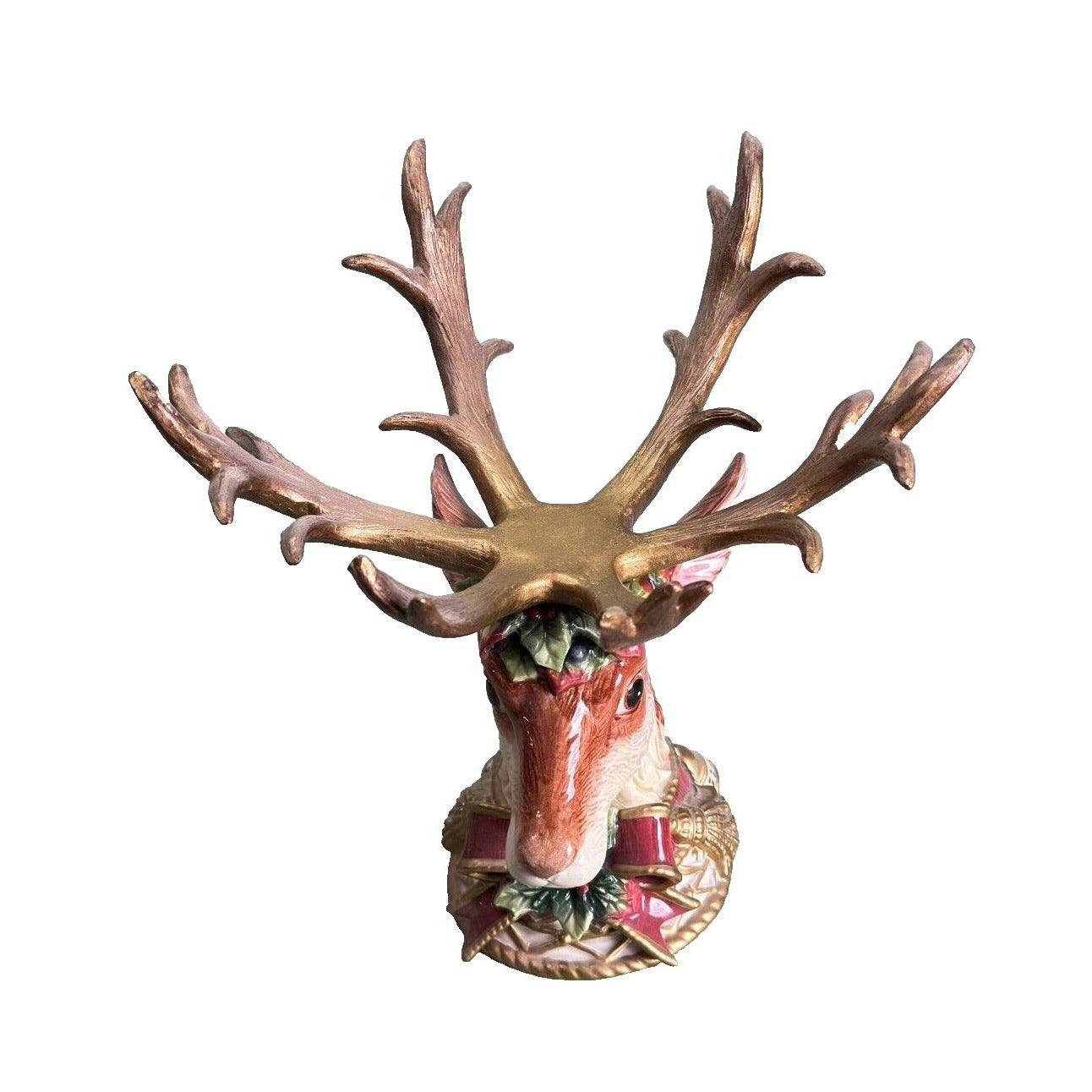Fitz Floyd Reindeer Head Antler Centerpiece with Glass Bowl No Box