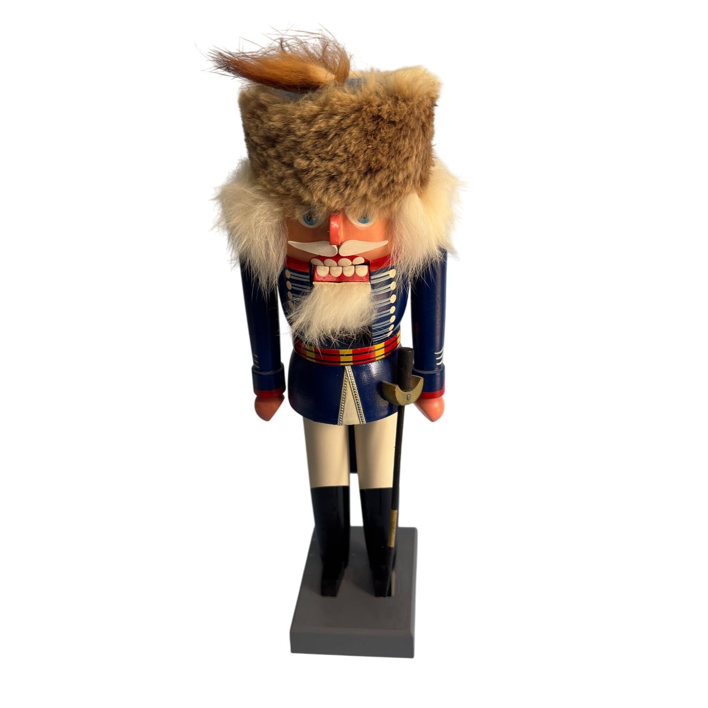 British Hussar Soldier Nutcracker By KWO Erzgebirge Germany 10 1/4" W/Fur Hat