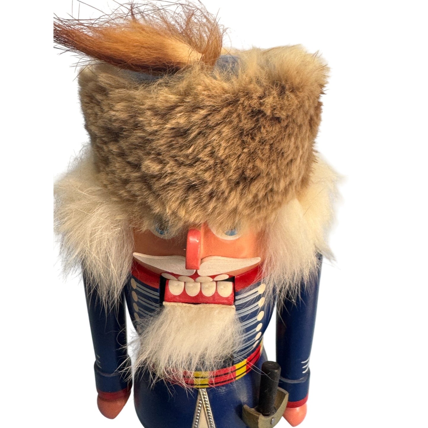 British Hussar Soldier Nutcracker By KWO Erzgebirge Germany 10 1/4" W/Fur Hat