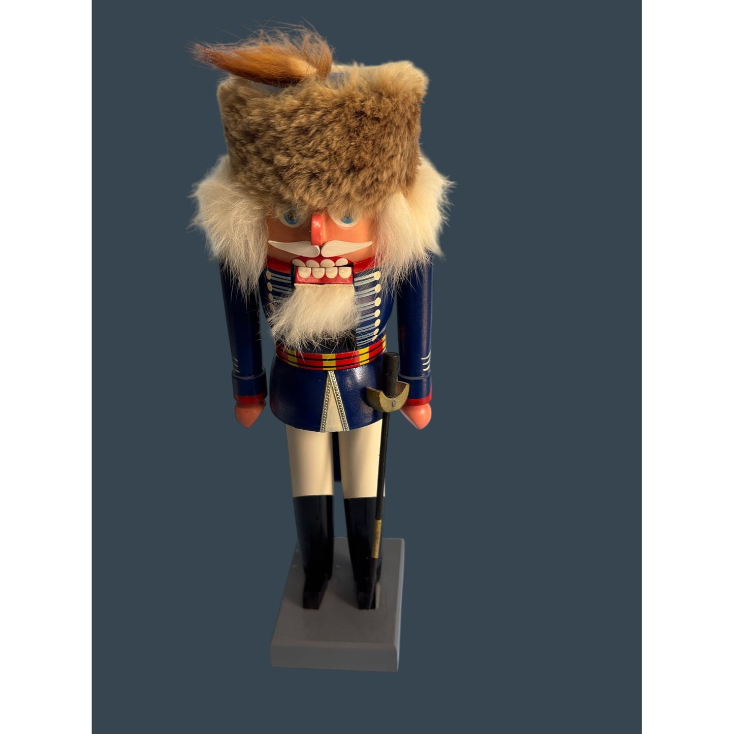 British Hussar Soldier Nutcracker By KWO Erzgebirge Germany 10 1/4" W/Fur Hat