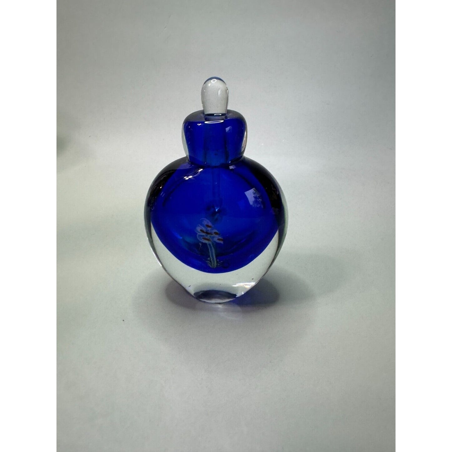 Vintage Cobalt Blue Millefiori Fower Perfume Bottle Art Glass with Stopper Empty
