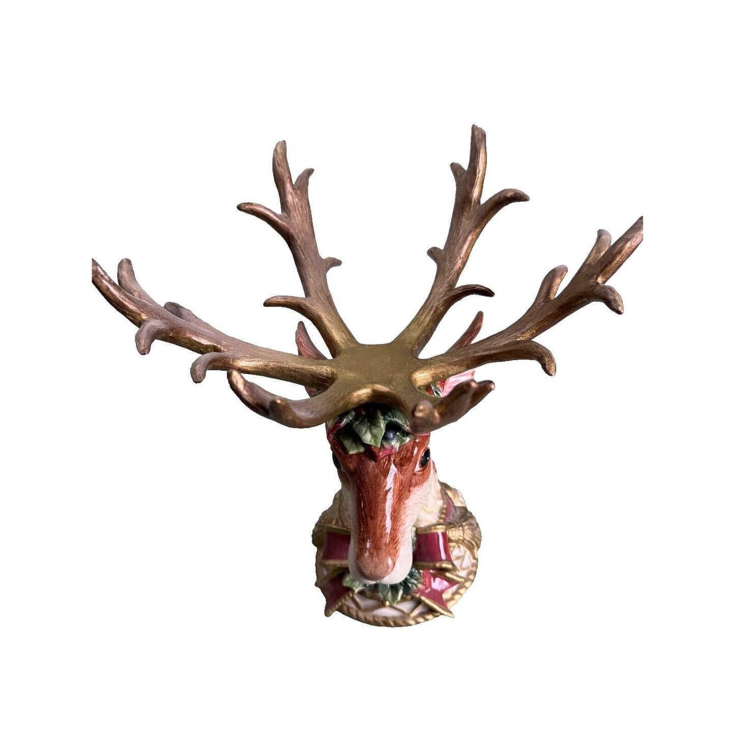 Fitz Floyd Reindeer Head Antler Centerpiece with Glass Bowl No Box