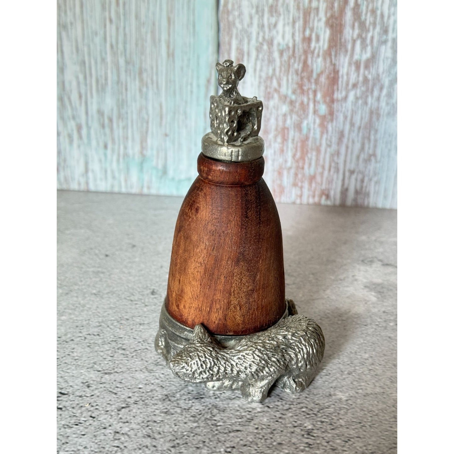Vintage Kiefer Pewter & Wood Cat & Mouse Cinnamon Diffuser Air Refresher
