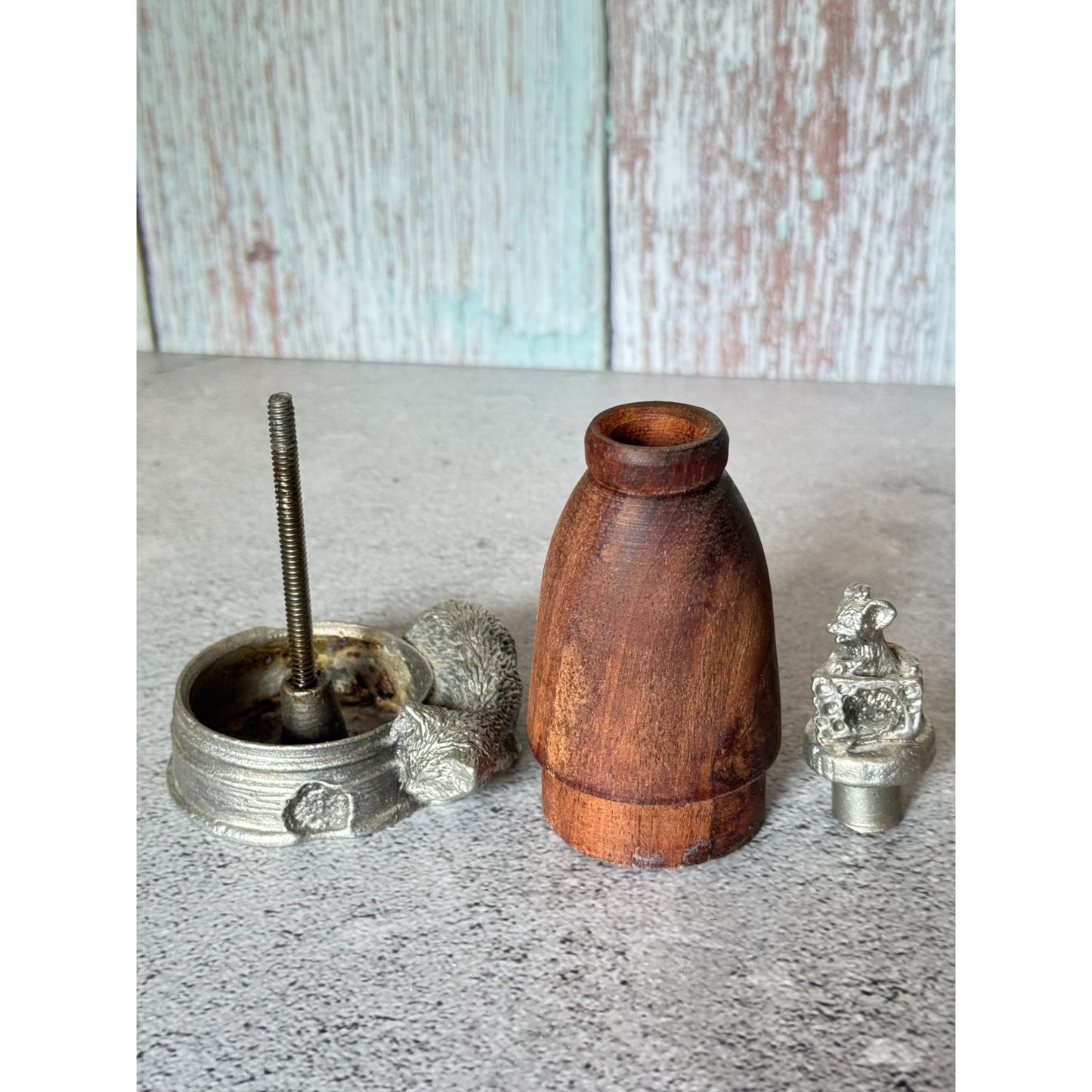 Vintage Kiefer Pewter & Wood Cat & Mouse Cinnamon Diffuser Air Refresher