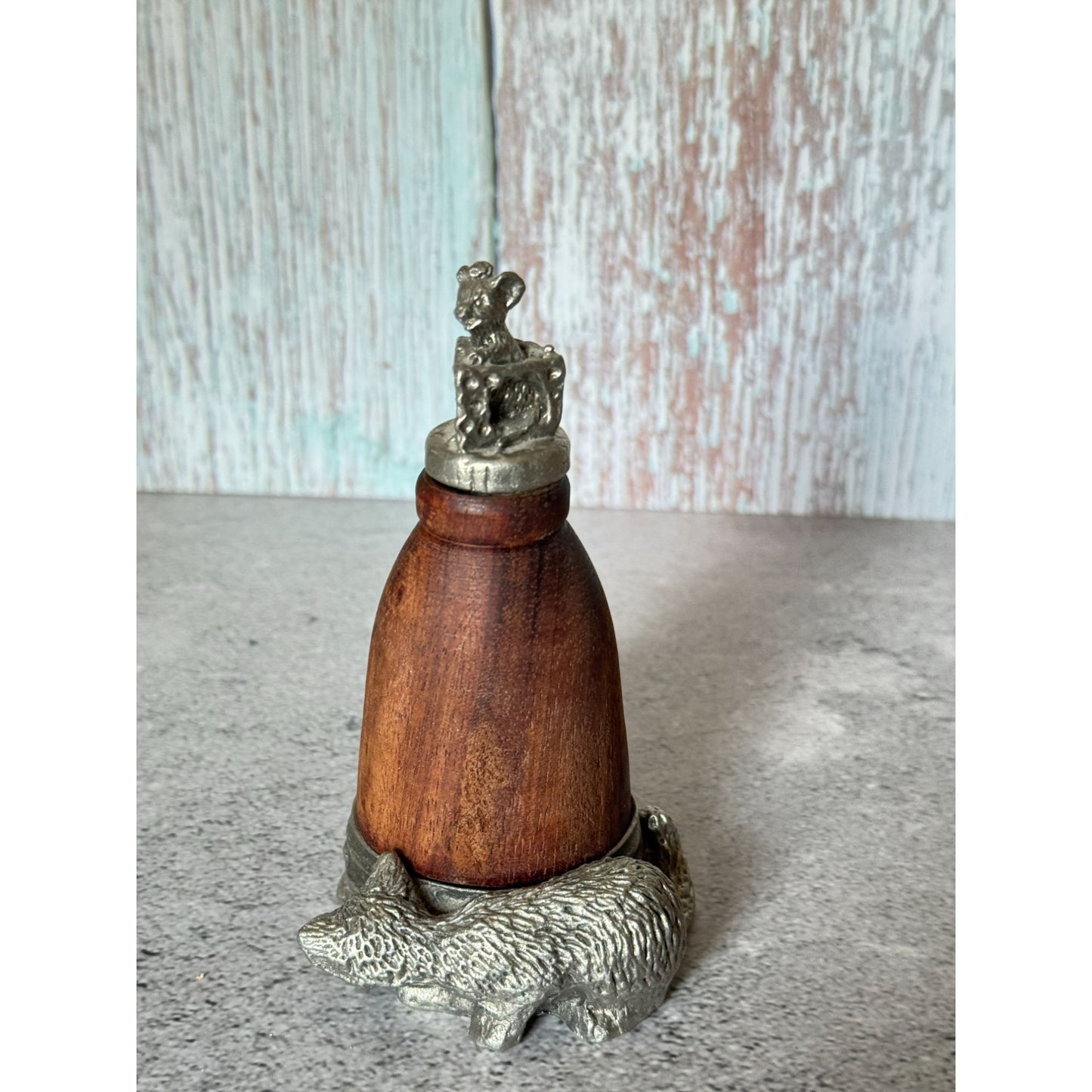 Vintage Kiefer Pewter & Wood Cat & Mouse Cinnamon Diffuser Air Refresher