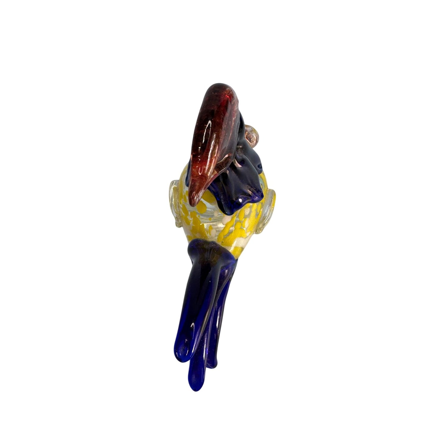 Murano Style Art Glass Rooster Sculpture With Vibrant Colors & Clear Base 7 1/2"