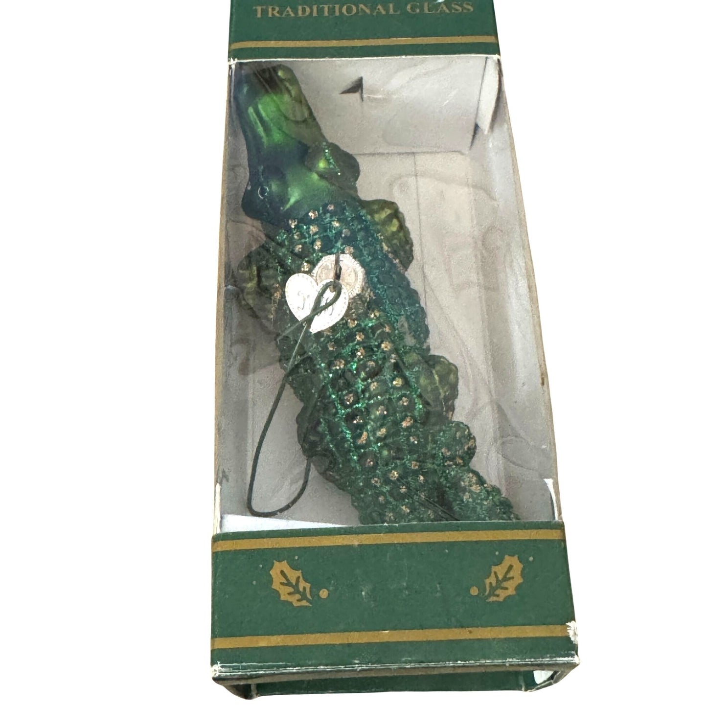 Old World Christmas Glass Alligator Ornament Green 5 Inches Boxed