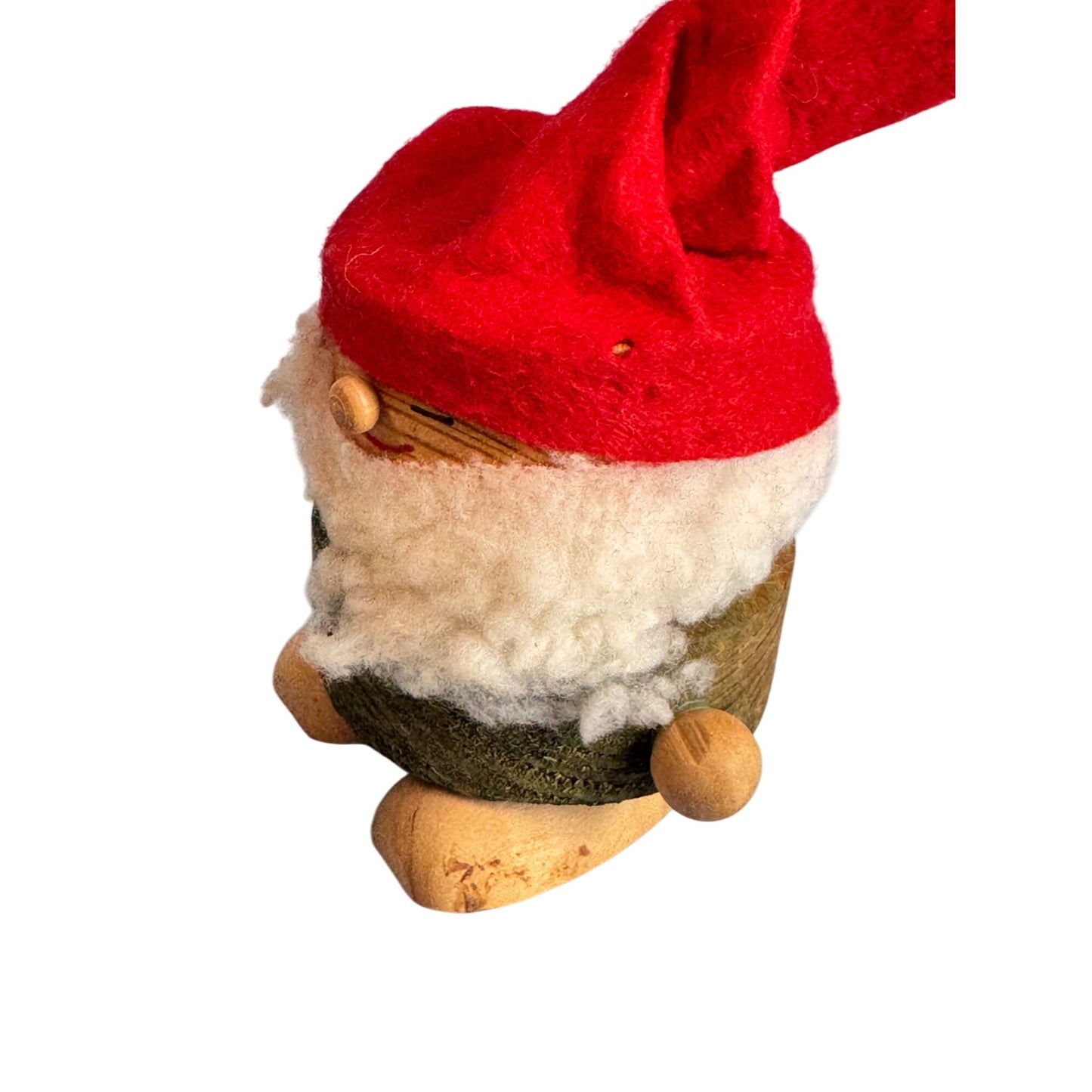 Vintage Handmade Wooden Christmas Gnome Figurine Red White Wool Nordic Sweden