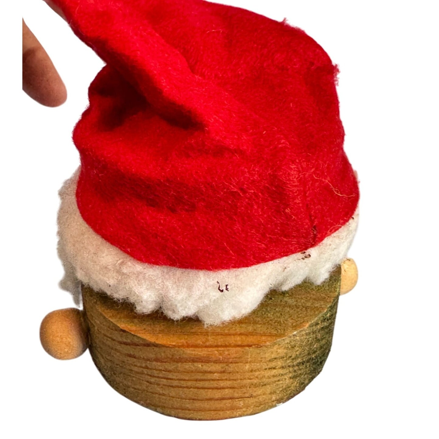 Vintage Handmade Wooden Christmas Gnome Figurine Red White Wool Nordic Sweden