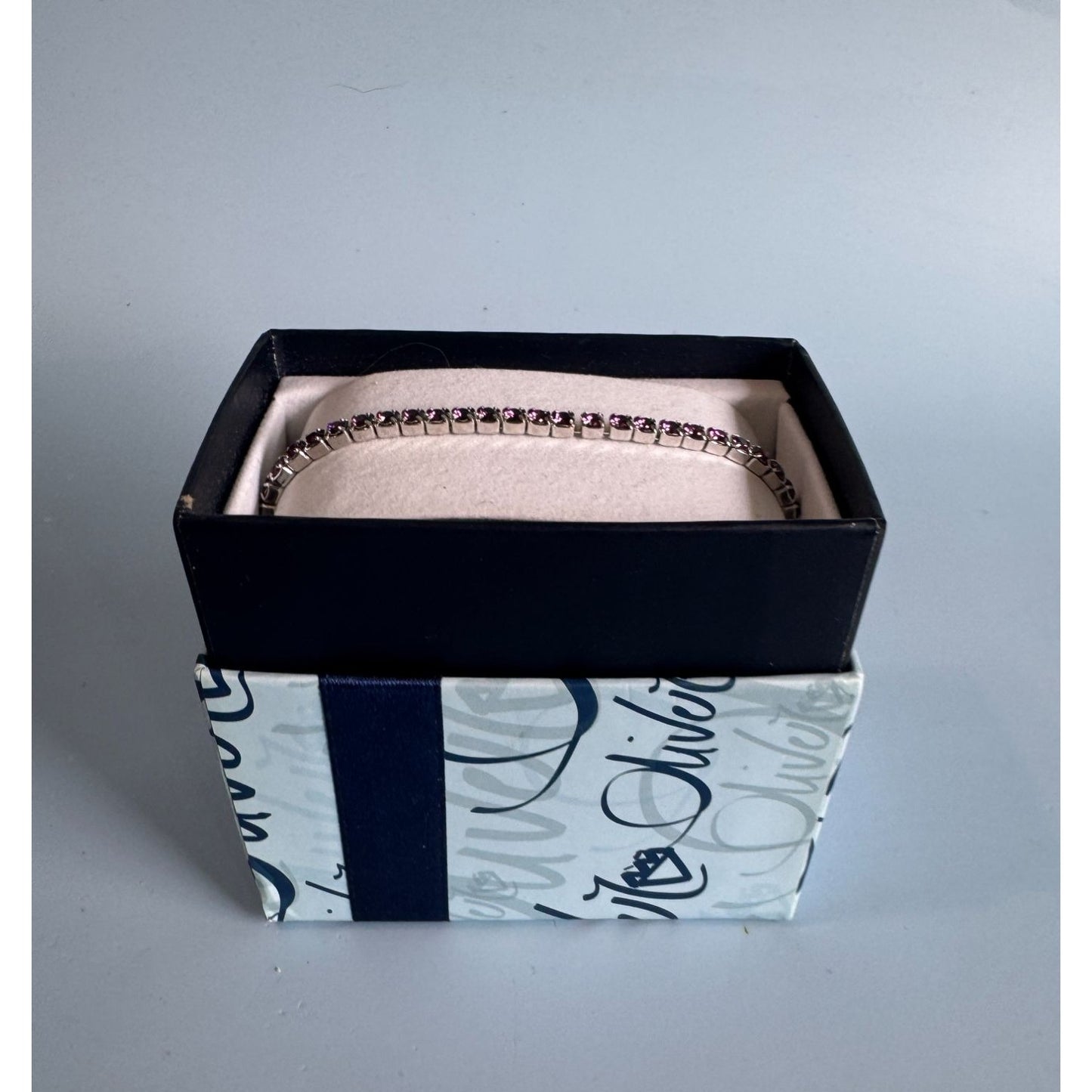 Oliver Weber Amethyst Swarovski Crystal Stretch Bracelet In Gift Box