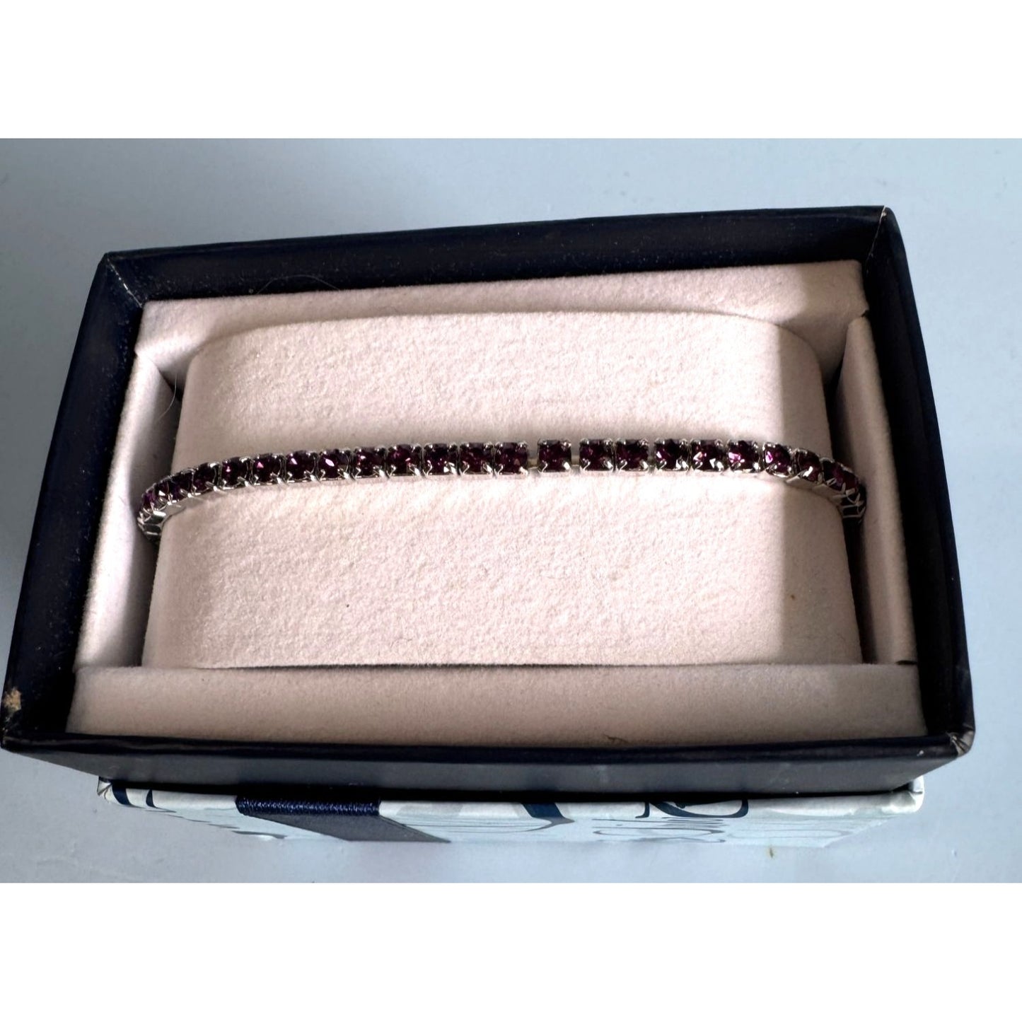 Oliver Weber Amethyst Swarovski Crystal Stretch Bracelet In Gift Box
