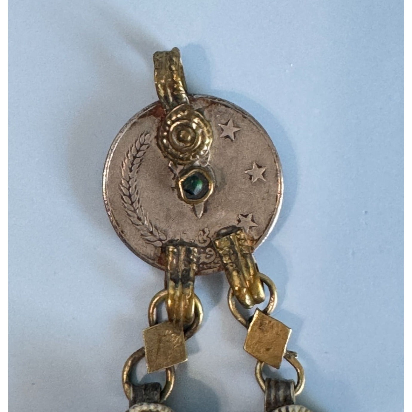 Vintage Tribal Kuchi Afghani Pendant With Red & Green Gemstones 5 3/4"