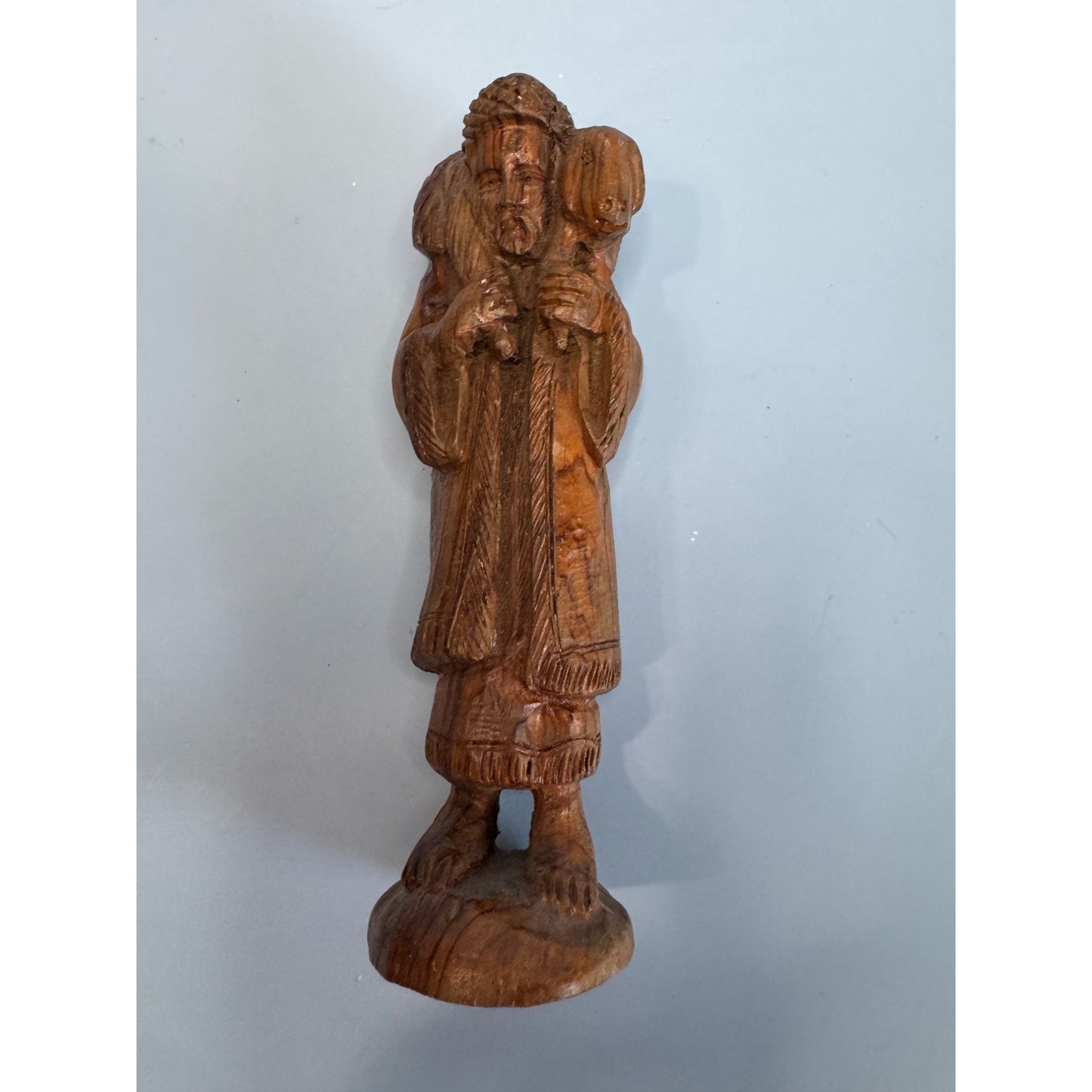 Vintage Olive Wood Shepherd With Sheep Figurine Handcrafted Bethlehem