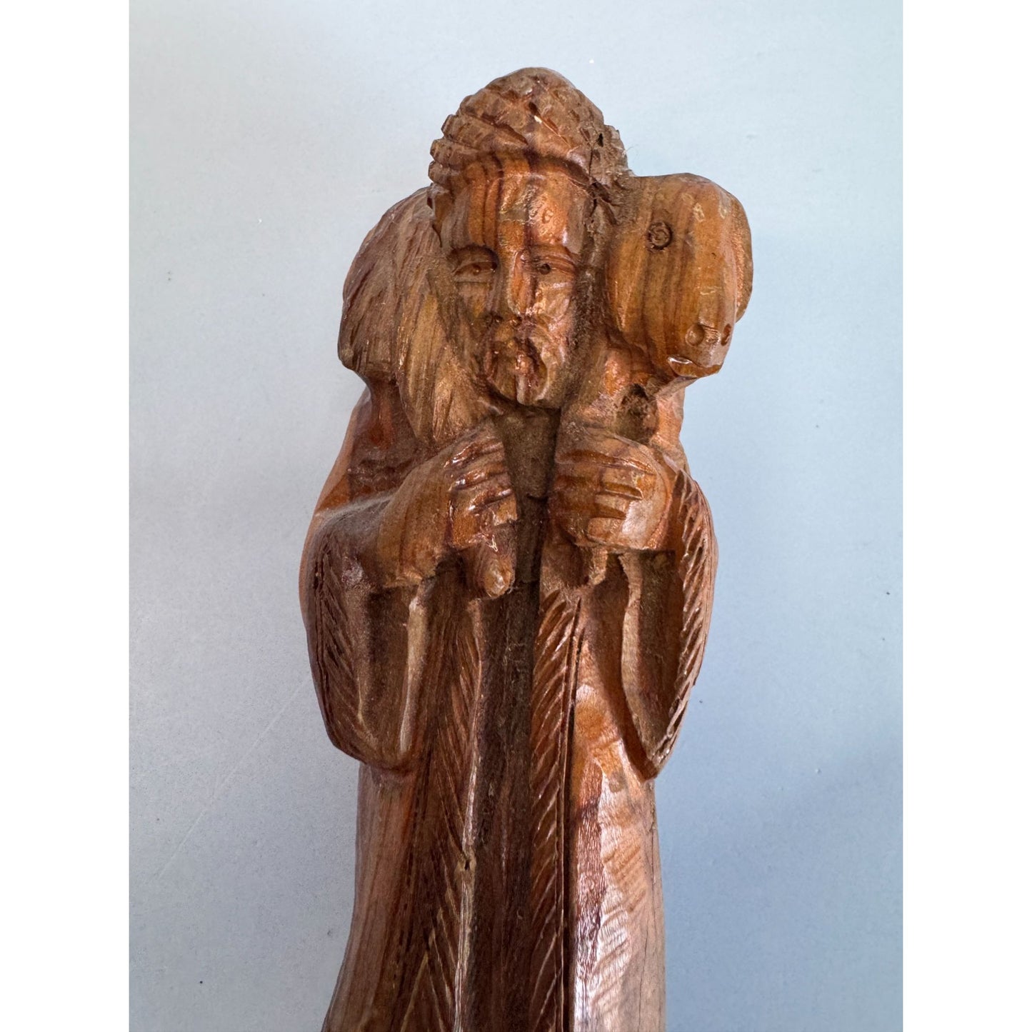 Vintage Olive Wood Shepherd With Sheep Figurine Handcrafted Bethlehem