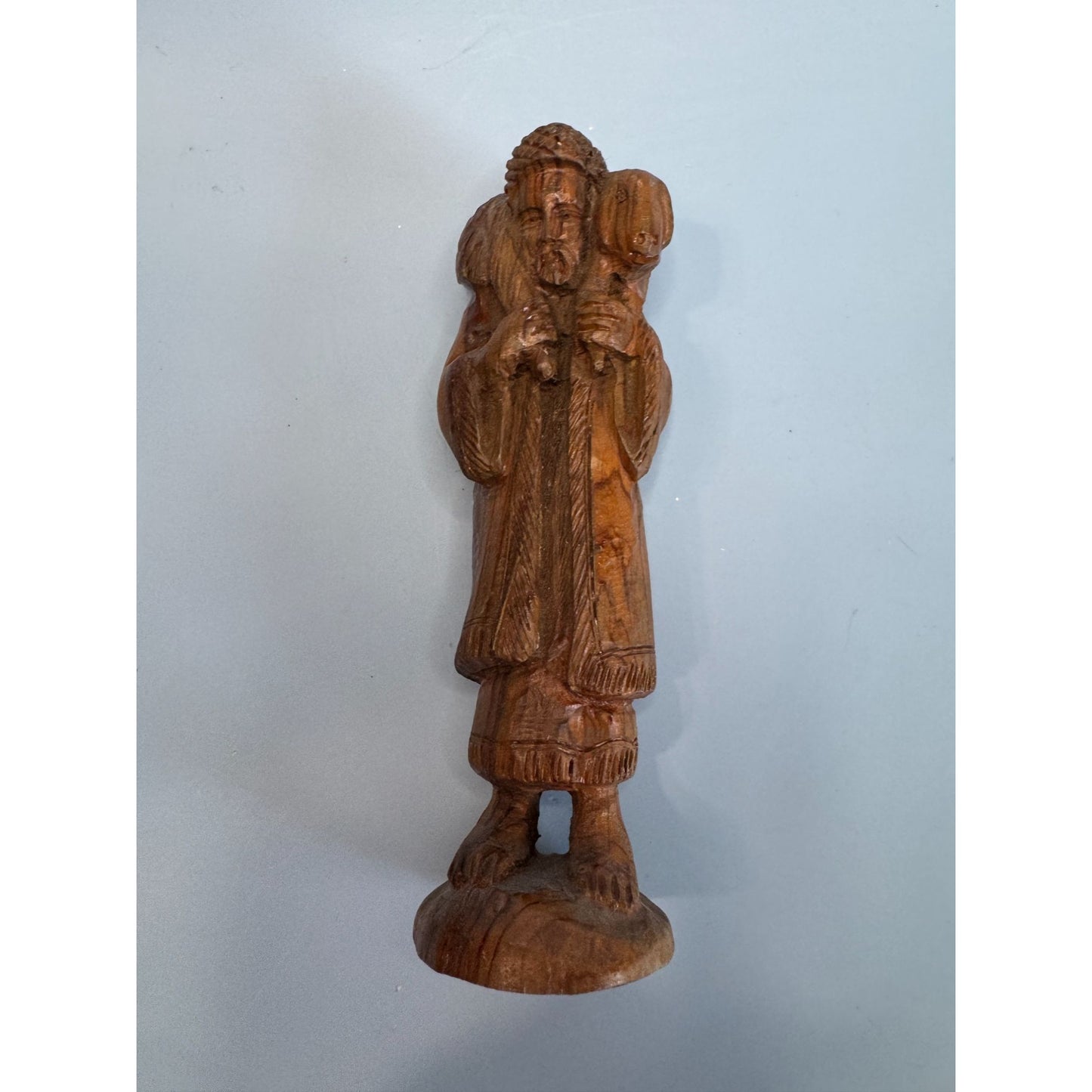 Vintage Olive Wood Shepherd With Sheep Figurine Handcrafted Bethlehem