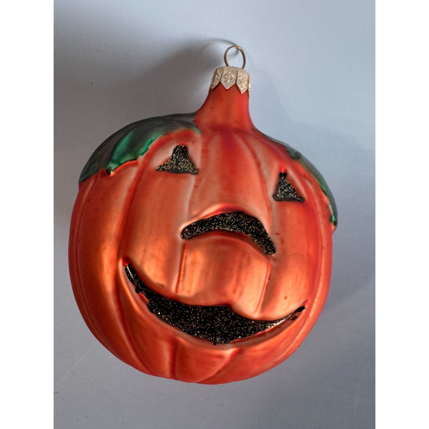 Blown Glass Smiley Pumpkin Ornament 5" x 4" Halloween & Autumn Decor